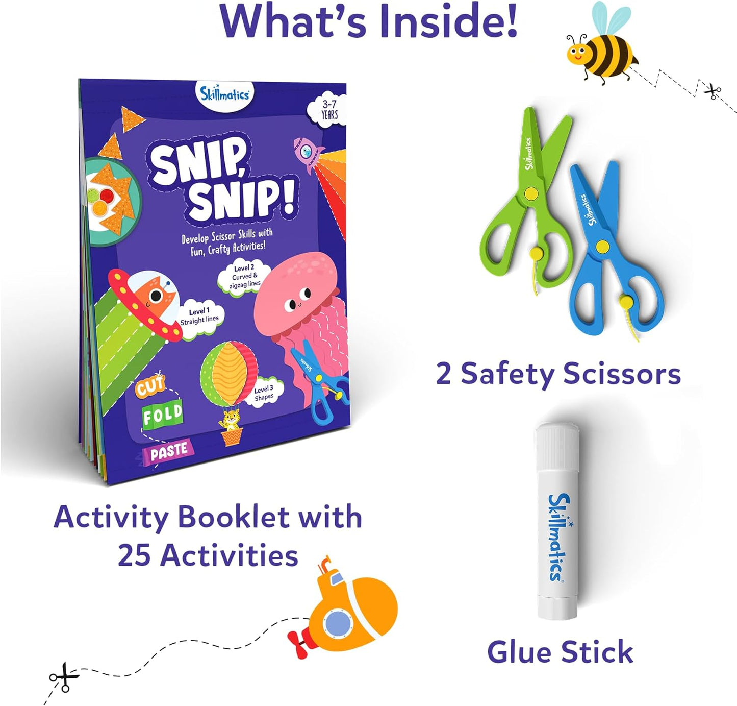 Skillmatics Scissor Skills Activity Book - 25 Fun Cutting Activities for Preschoolers | Includes 2 Child-Safe Scissors
