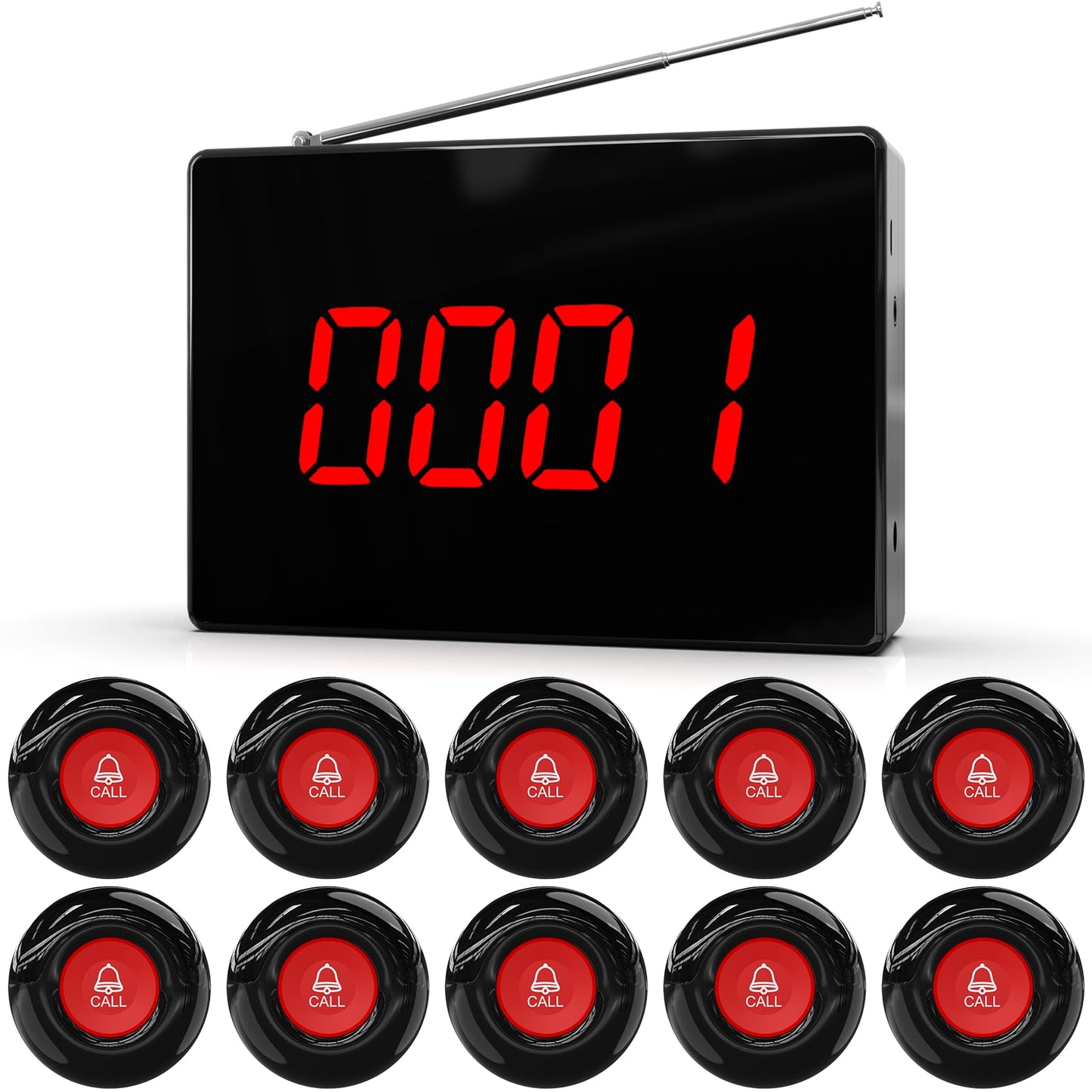 CallToU Wireless Calling System Caregiver Call Button Patient Call Bell with 10 Waterproof Nurse Alert Call Buttons and 1 Display Receiver for Clinic Nurses Station Restaurant Nursing Home