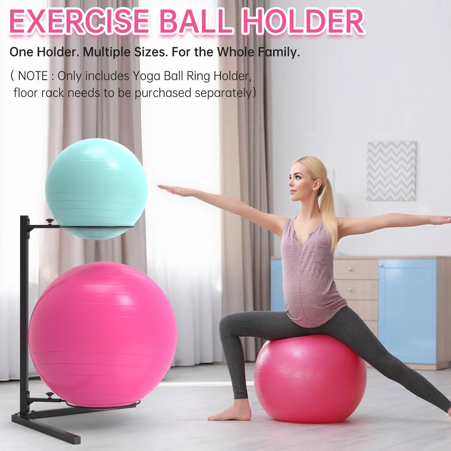 KOMOHOM 26" Exercise Ball Holder Wall Mount - Adjustable Yoga Ball Storage Rack for 14 to 30 Inch Stability Balls, Heavy-Duty Metal Balance Ball Wall Mount with 12-Inch Diameter Ring