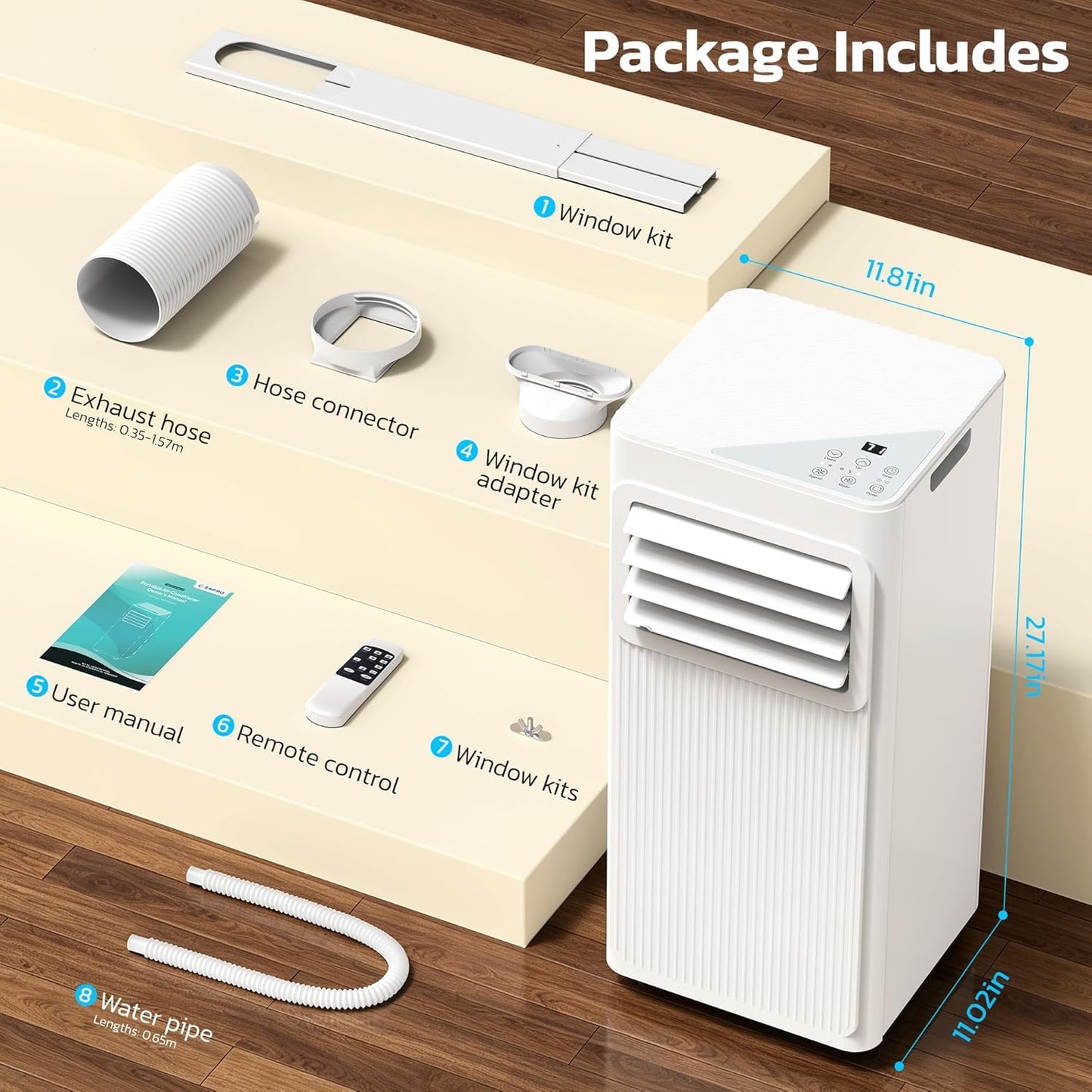 10000 BTU Portable Air Conditioners for Rooms up to 550 Sq Ft, 4 Modes Portable AC Unit with Remote Control & 24H Timer, Cool/Fan/Dry/Sleep, Installation Kits & Energy Saving for Bedroom, Apartments