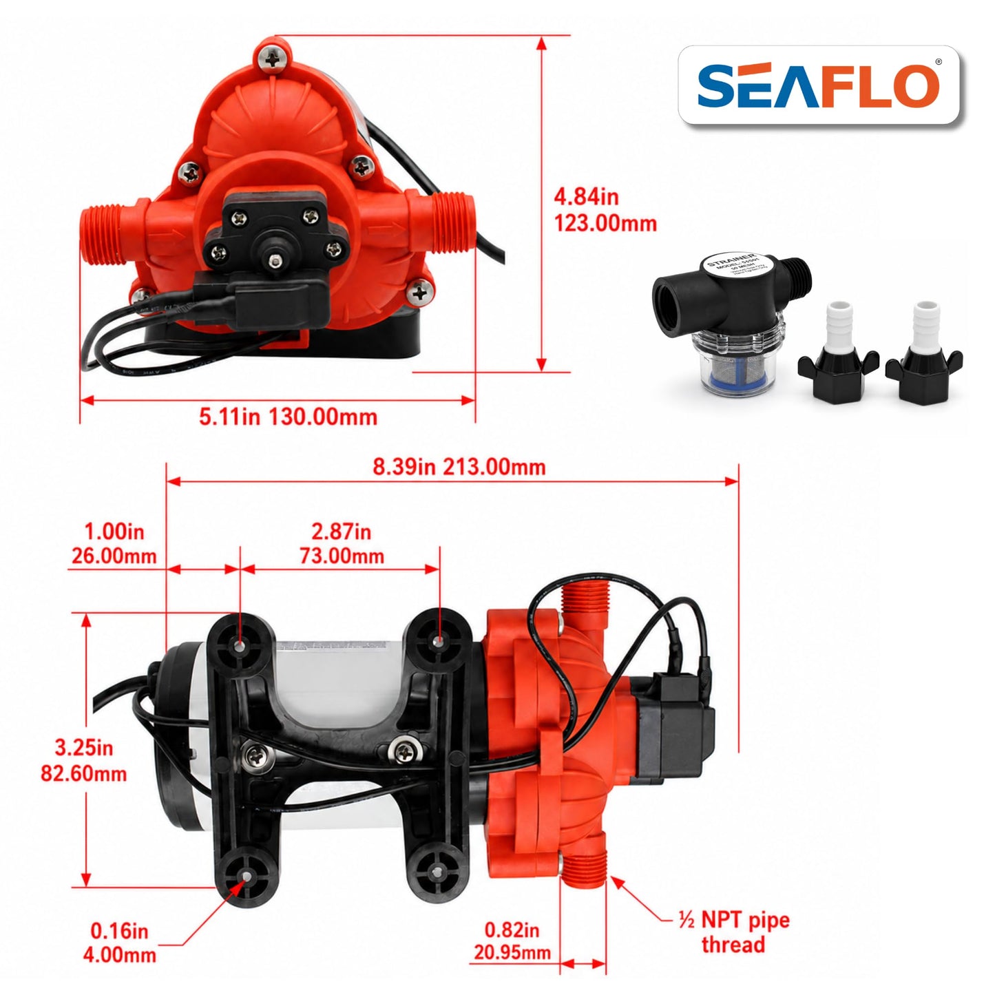 SEAFLO 33 Series 110V/115V AC Fresh Water Pump, 3.3 GPM 45 PSI Self-Priming Pressure Pump with Smart Pressure Switch, Automatic Demand Pump for RV, Caravan Marine Boat Industrial Use, 4-Year Warranty