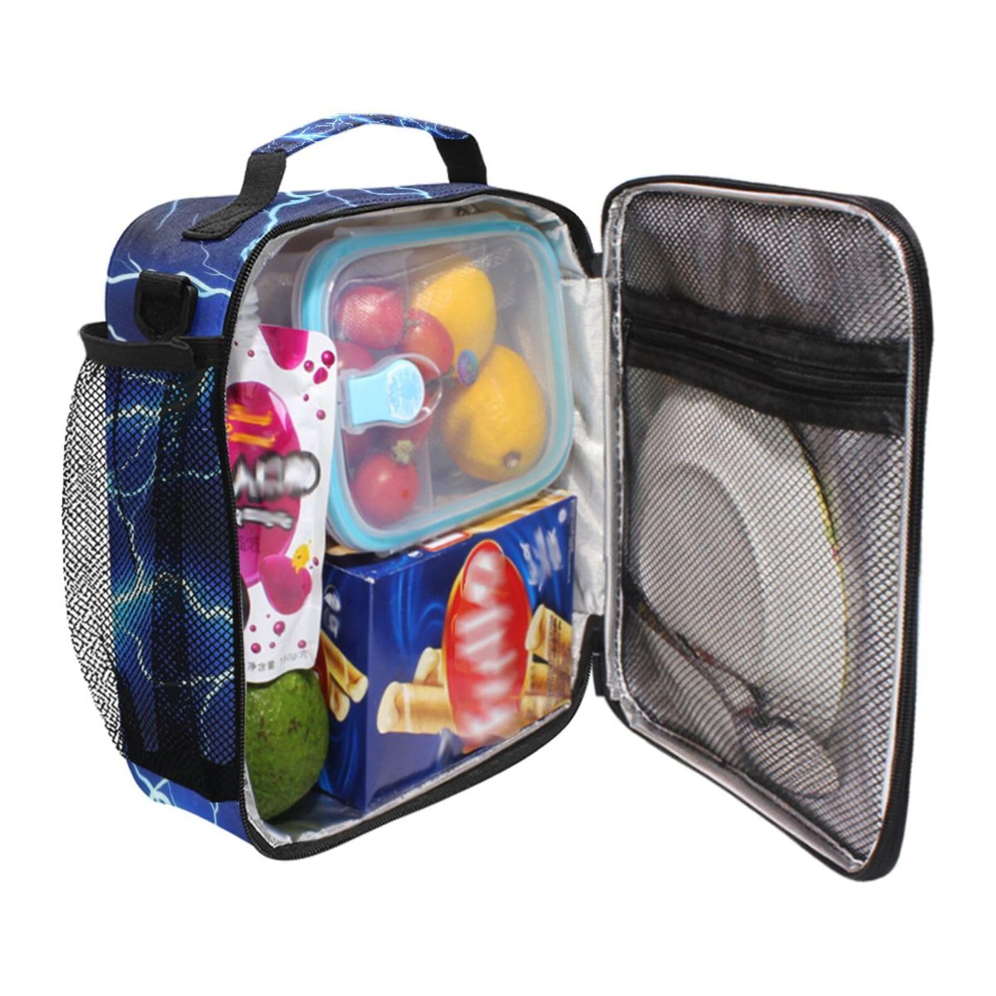 WEVIBOFU Blue Lightning Lunch Box for Girls Boys Insulated Lunch Bag with Adjustable Shoulder Strap Kids Thermal Tote Bags Cooler School Travel Picnic