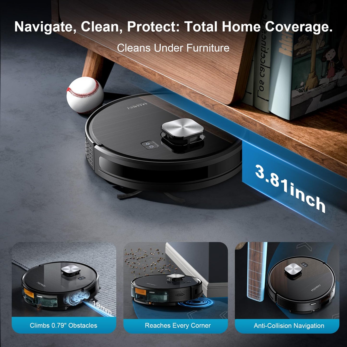 MAMNV Robot Vacuum and Mop, 11500 Pa Suction, 3-in-1 Robotic Vacuum with Smart LiDAR Navigation, 90 Day Self-Emptying,160 Min Runtime,App/Alexa/Voice Control, Ideal for Pet Hair, Carpet & Hard Floor