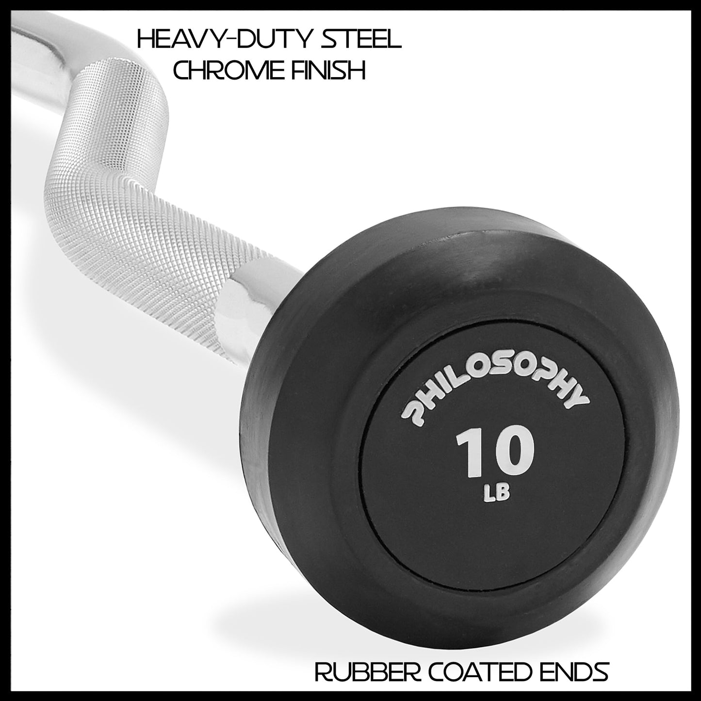 Philosophy Gym Rubber Fixed Barbell, 10 LB Pre-Loaded Weight EZ Curl Bar for Strength Training & Weightlifting