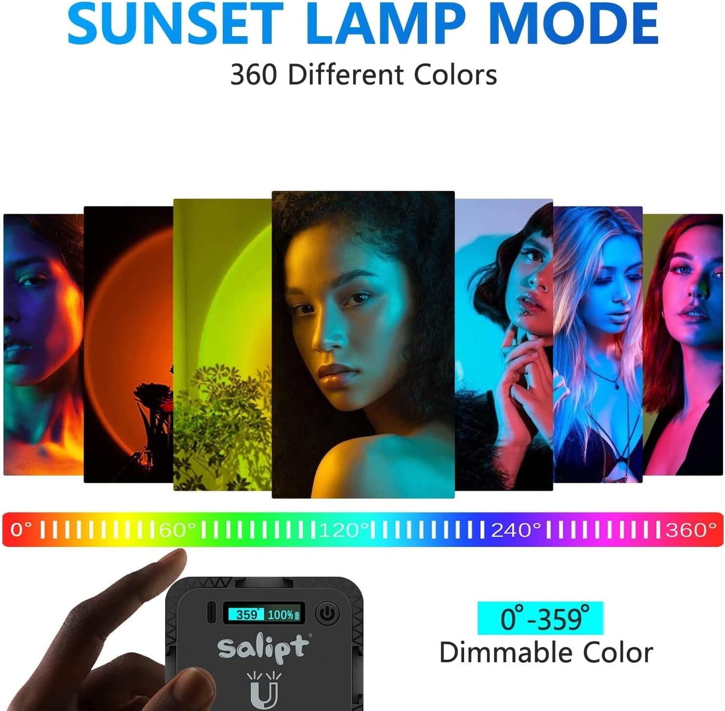 Sunset 360 Full-Color2000mAh Projection Lamp, RGB Video Light, LED Camera Light Rechargable, Magnet Adsorption, Night