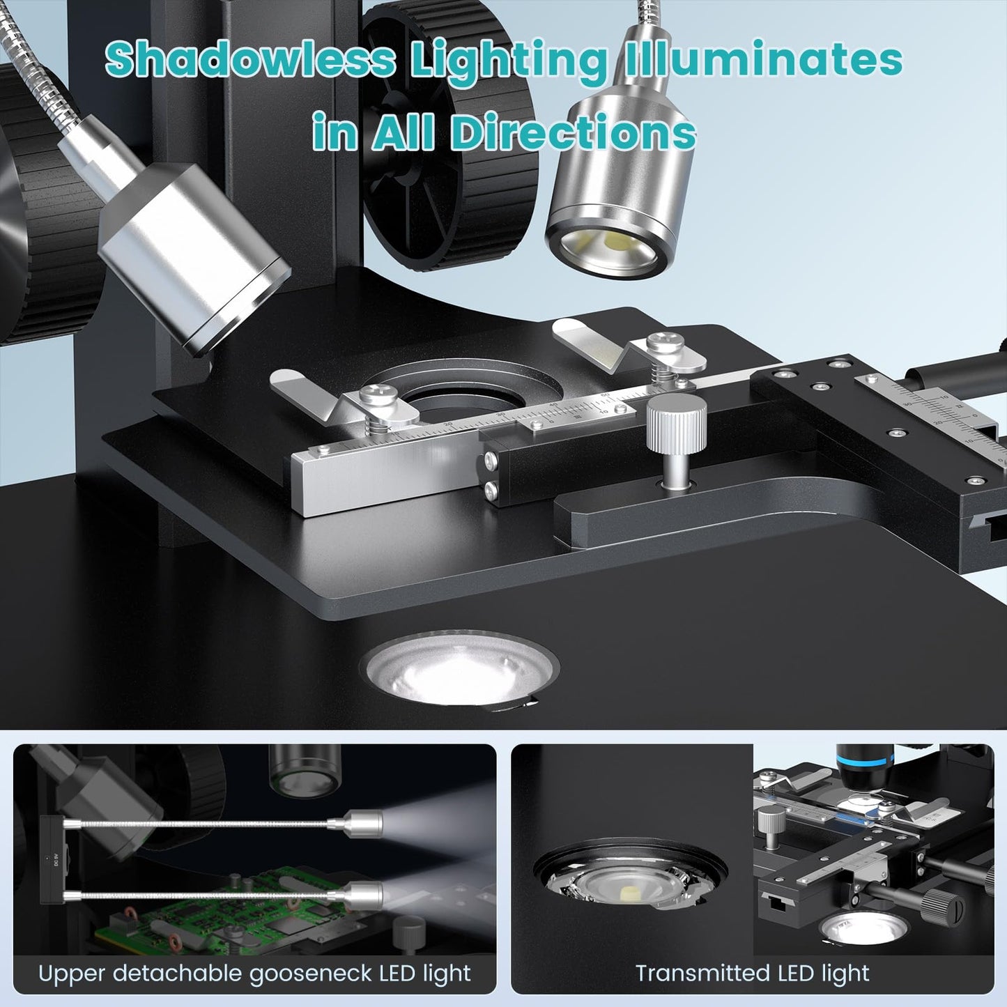 LM266S 5 Lens 7" HDMI Digital Microscope 5000X for Adults, Lab Digital Biological Microscope with Screen for Slides, Mechanical X-Y Stage, UHD 2160P Video, LCD Full View Coin Camera, PC View, 32GB