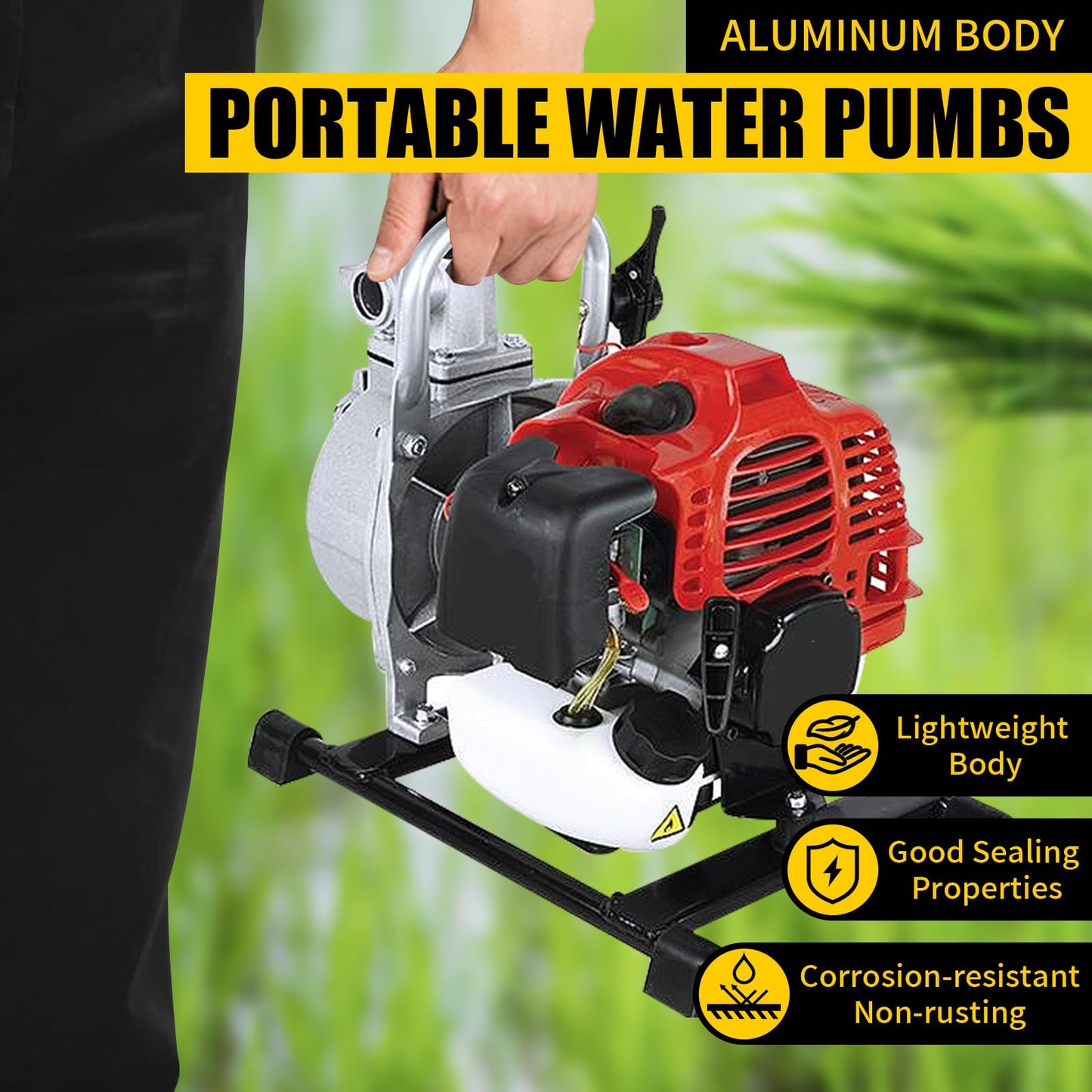 VEVIVOOVY 1.6HP 2 Stroke Gas Gasoline Water Pumps,1.5" Inch 1.25KW Petrol Water Transfer High Pressure Pump, 52CC Trash Pump 8500RPM Air Cooling Single-cylinder for Irrigation Pool