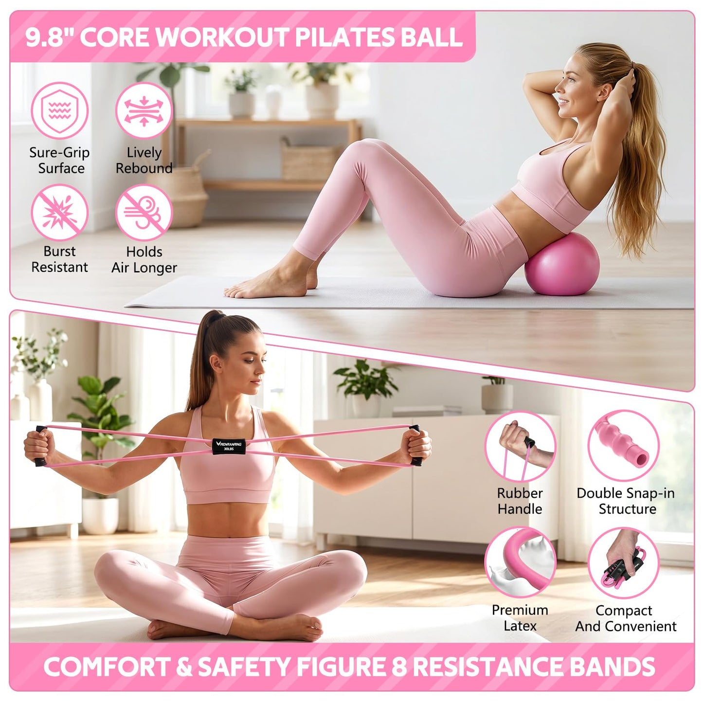 2026 Upgraded Pedal Resistance Bands with Handles, 14-in-1 Multifunction Exercise Bands & Pilates Kit Fitness Equipment Set for Core/ABS, Slimming Training & Physical Therapy
