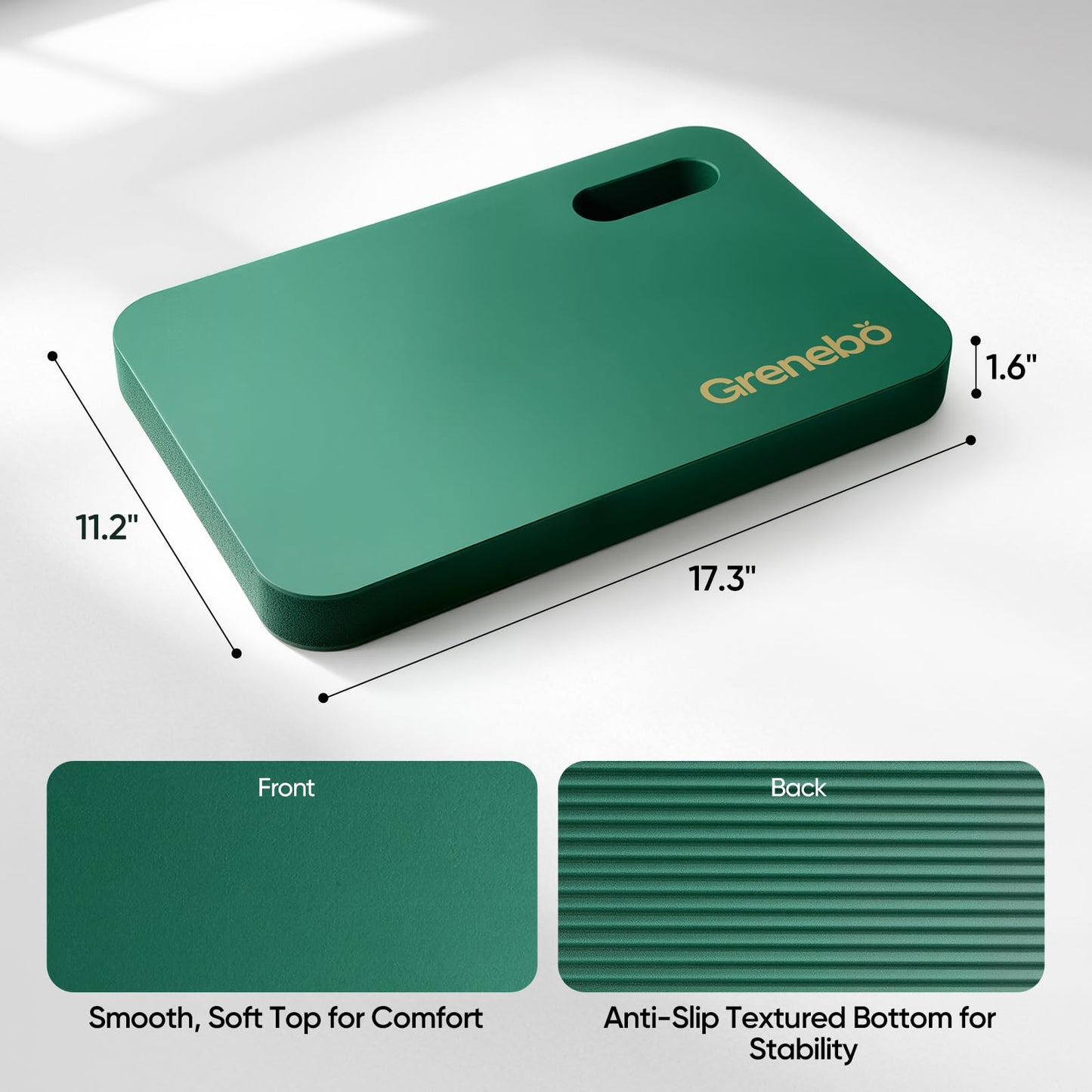 Grenebo 2-Pack 1.6" Extra Thick NBR Foam Garden Kneeling Pads, Ultra Soft Cushion Kneeling Pads for Gardening, Gardening Kneeling Pad for Baby Bathing, Work, Exercise, 17.3×11×1.6 in, Green