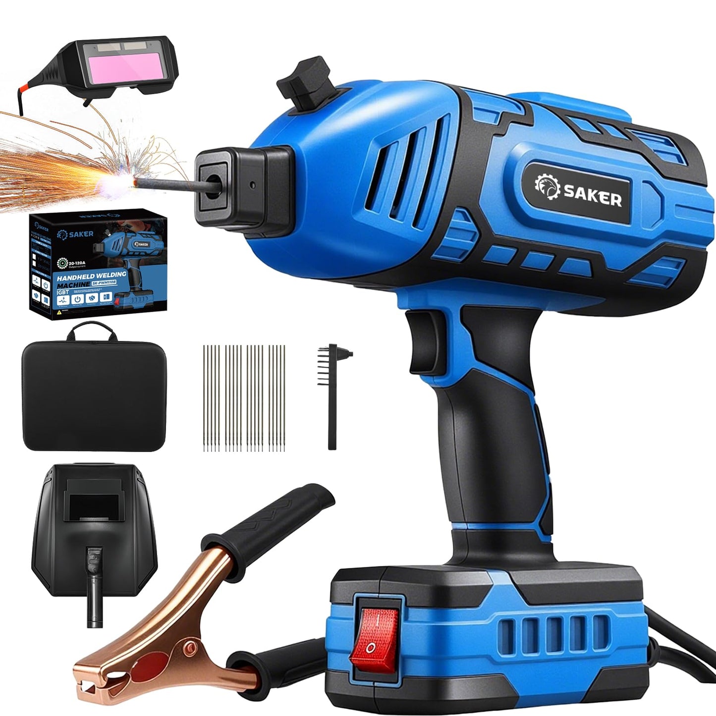 Saker Portable Welding Machine, Welding Machine 110V with IGBT Inverter 5 Variable Current Adjustment, Portable Electric Welding Machine,Fits for 3/32" Wire Rods (Blue)