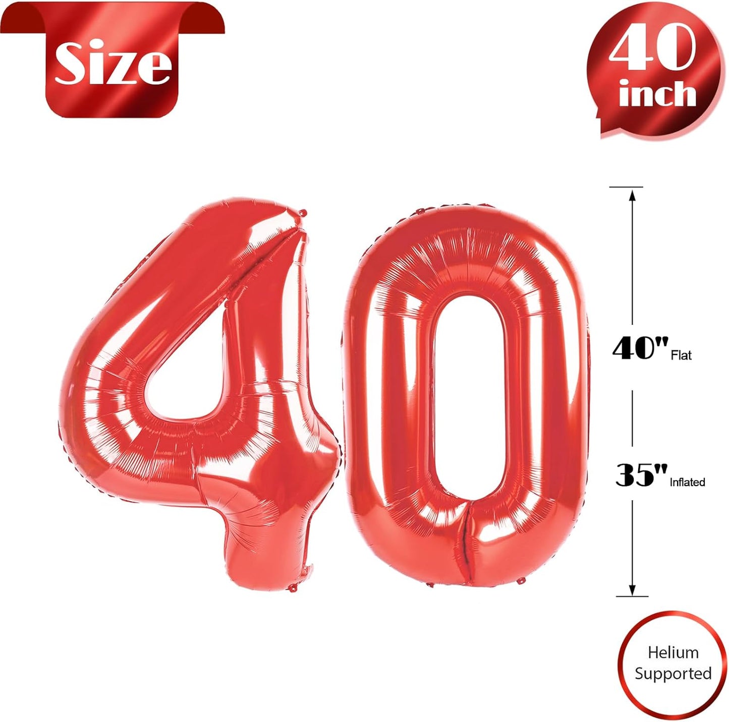 Red Number 40 Balloon - 40-Inch Birthday Decoration for 40th Party | Perfect for Girls & Boys