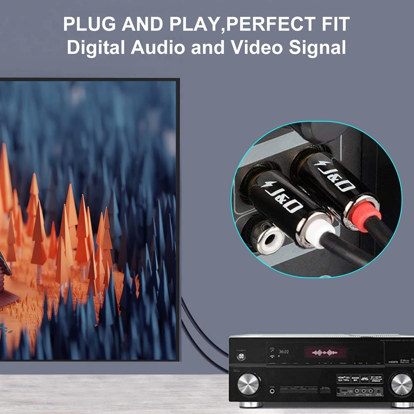 1/4 2X6.35mm 25 J&D to RCA Cable, Gold Plated Copper Shell Heavy Duty TS to Dual RCA Stereo Audio Interconnect Cord