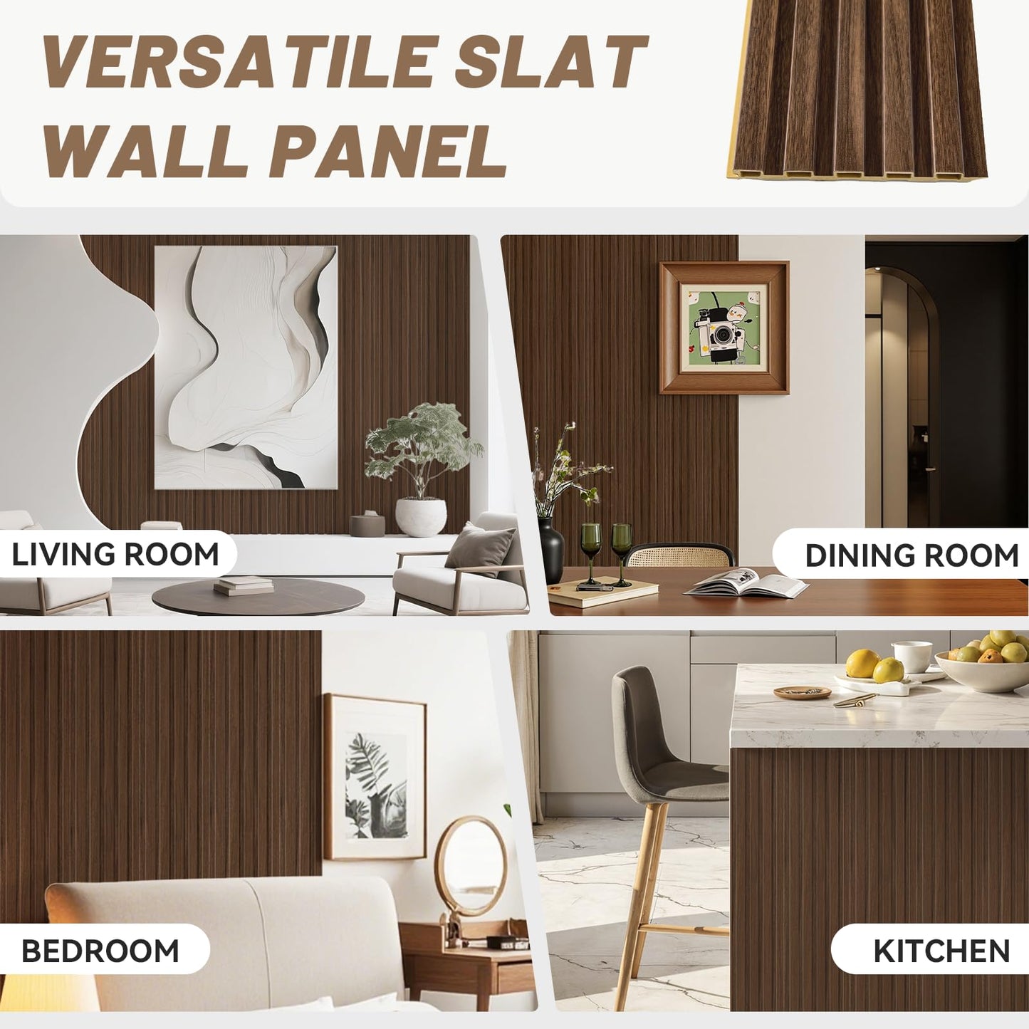 Tepanecov WPC Slat Wall Paneling, 8-Pack 3D Wood Wall Panels for Interior Wall Decor, TV Background, Living Room, 94.5 x 6 in (Walnut)