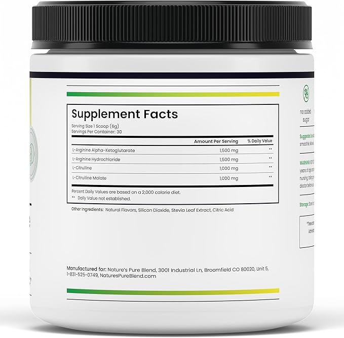 Nature's Pure Blend Liquid Nitric Oxide Supplements for Men ??L-Arginine Powder ??Nitric Oxide Booster & Circulation Supplement ??Blood Flow Support, L Arginine and L Citrulline ??5000 MG