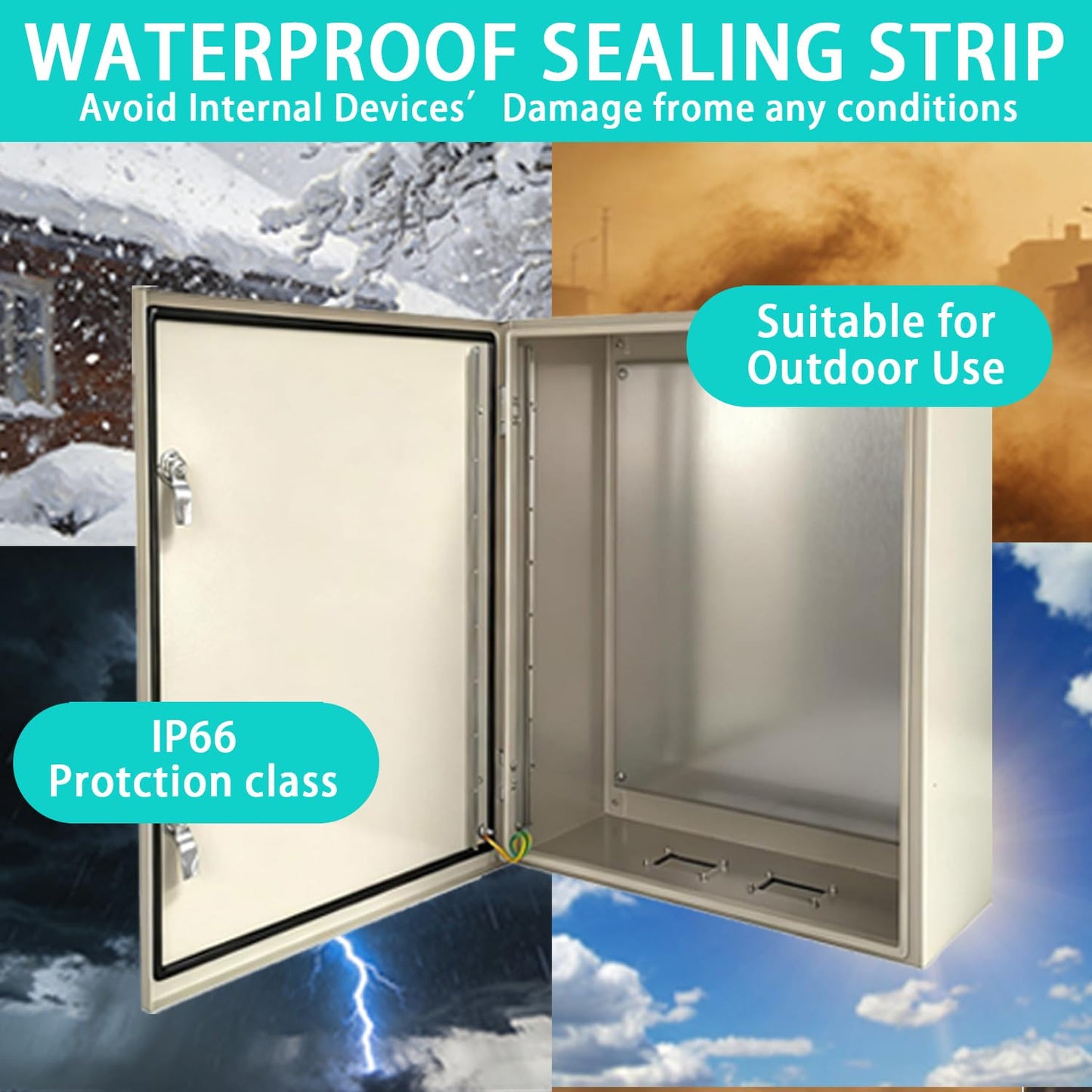 YongChen Steel Electrical Enclosure, 24x24x12 inch IP66 Waterproof & Dustproof Metal Box, 1.5mm Carbon Steel Junction Box for Indoor Outdoor Wall Mounted