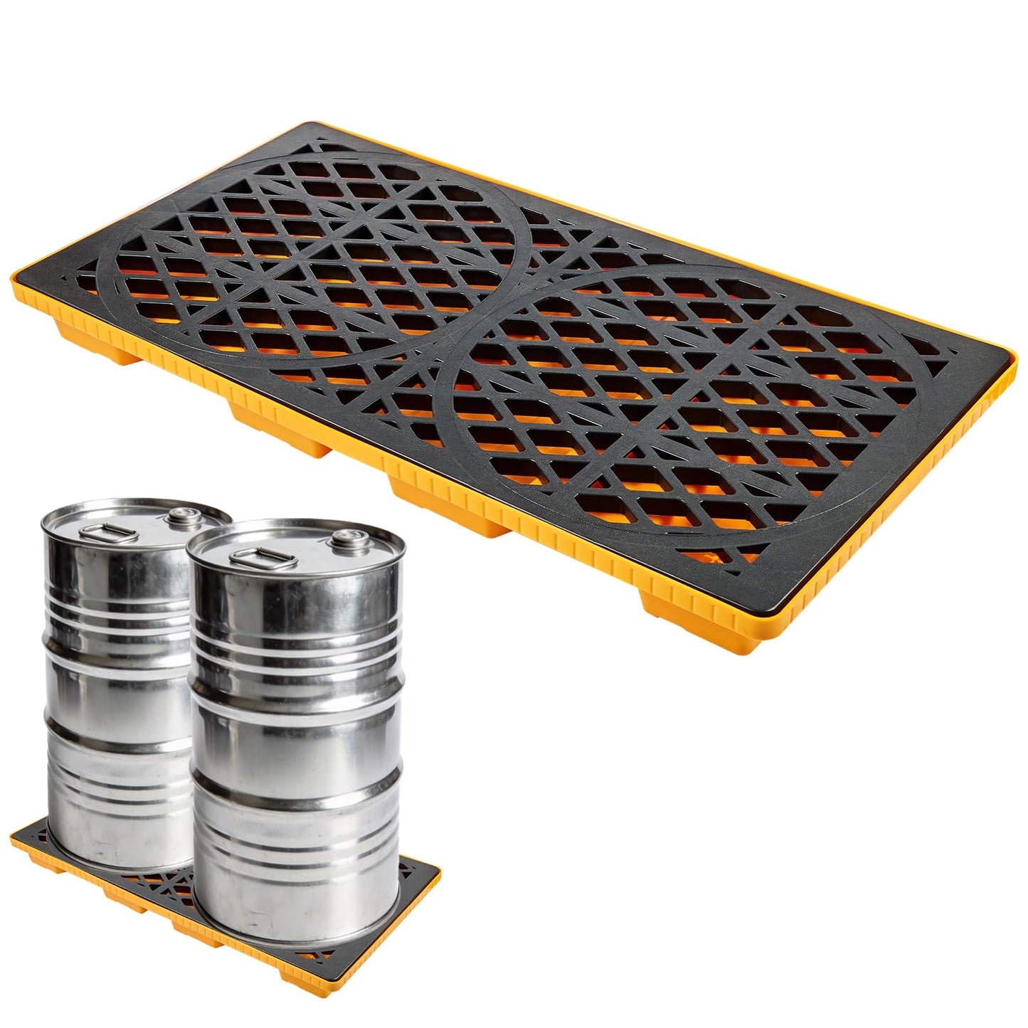 ATOLS 2 Drum Spill Containment Platform, 48x24x24 Inch, 2000 lbs Capacity, 20 Gal Sump, Heavy-Duty Plastic Pallet, 2 Drum Capacity for 55 Gallon Drum, Garage & Industrial Storage