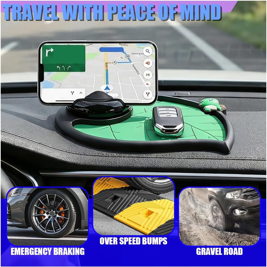 Craedli 360 Car Dashboard Anti-Slip Mat, Multifunctional Rotating Phone Holder with Temporary Parking Number, Universal