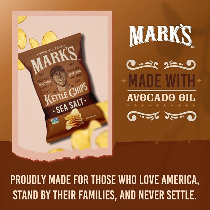 MARK’S Kettle Cooked Avocado Oil Potato Chips, Sea Salt – Seed Oil & GMO Free | Sea Salt, 5 oz (Pack of 3) | Gluten Free, Non-GMO Chips for Clean & Healthy Snacking
