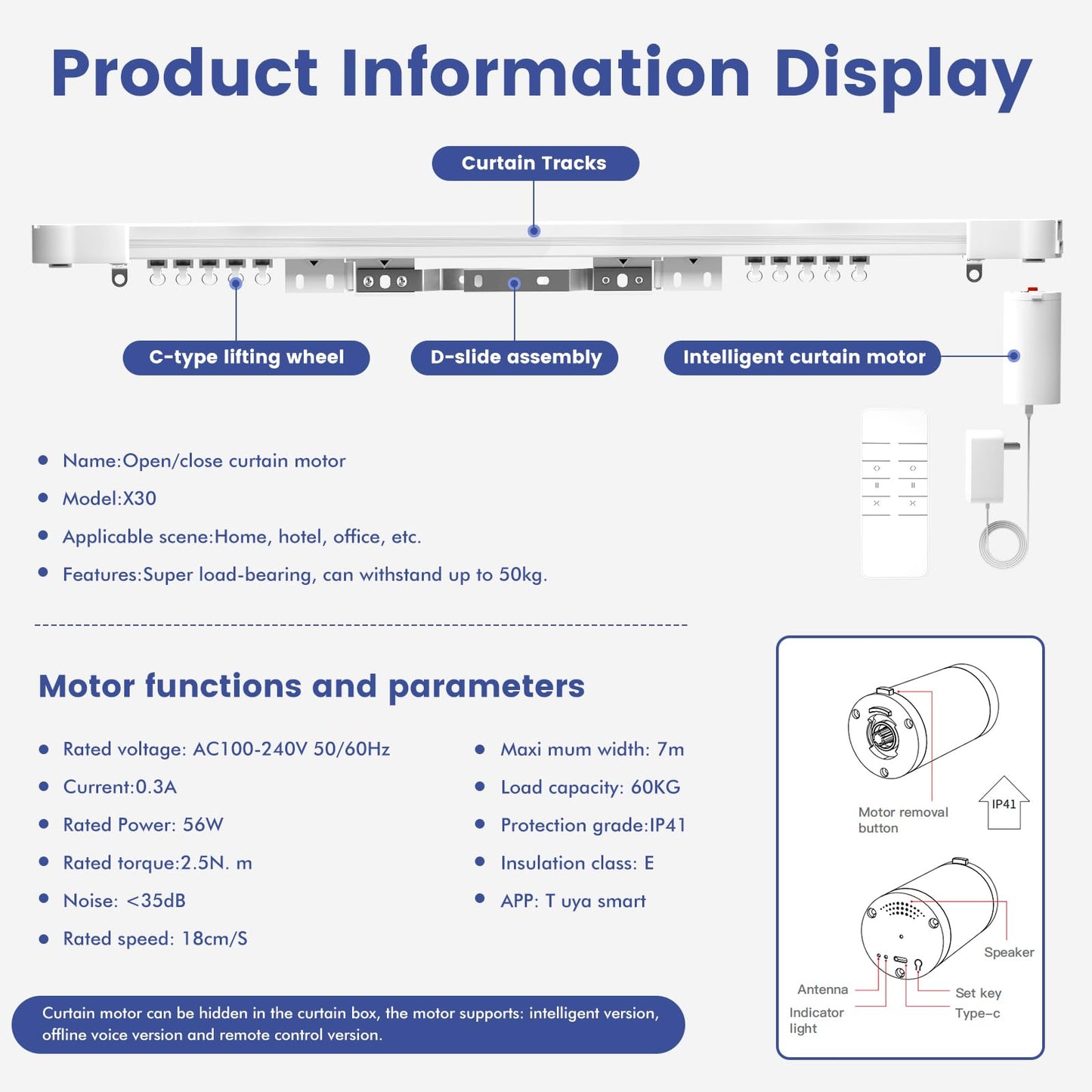 Smart Mini40 Motorised Curtain System, 60kg Load Capacity, Remote Control, Voice and App Compatible (4.2m)