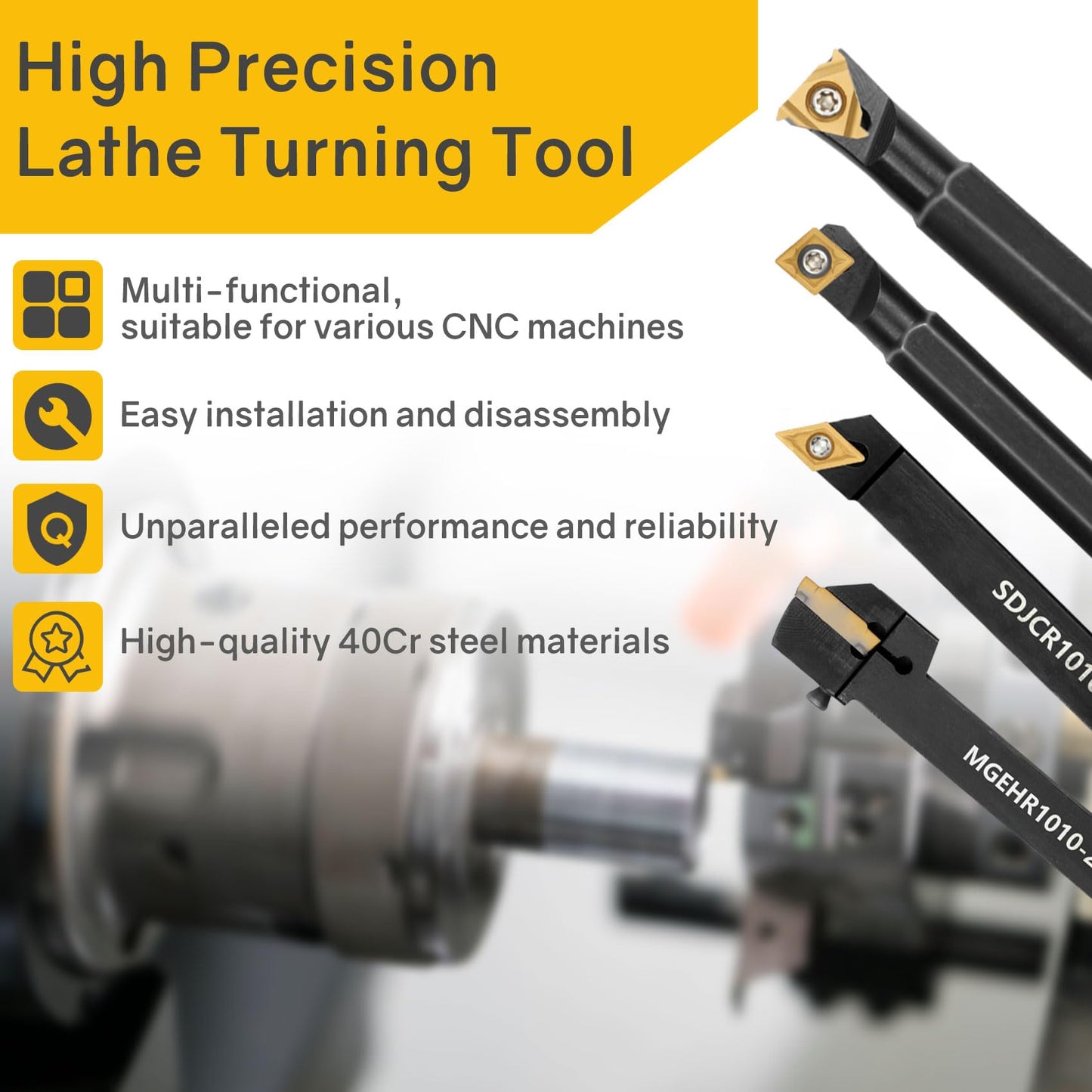 Indexable Lathe Turning Tool 21Pcs Kit 3/8'' 10mm Shank 7Pcs Metal Lathe Tools Holder Set with 14Pcs Turning Inserts for Turning Grooving Threading Boring Carbide Inserts Carbide Turning Tool