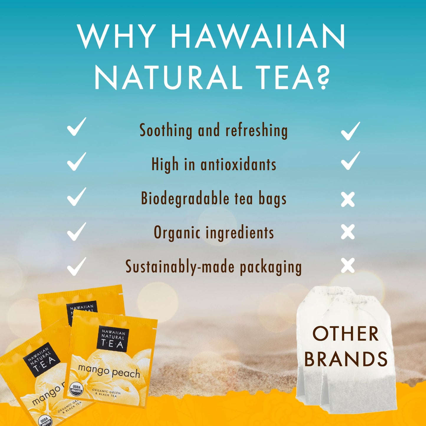 Hawaiian Natural Tea Mango Peach Flavored Organic Tea - Tropical Fruit Green and Black Tea Blend - Perfect Daily Cup & Gift for Special Occasions - 120 Tea Bags
