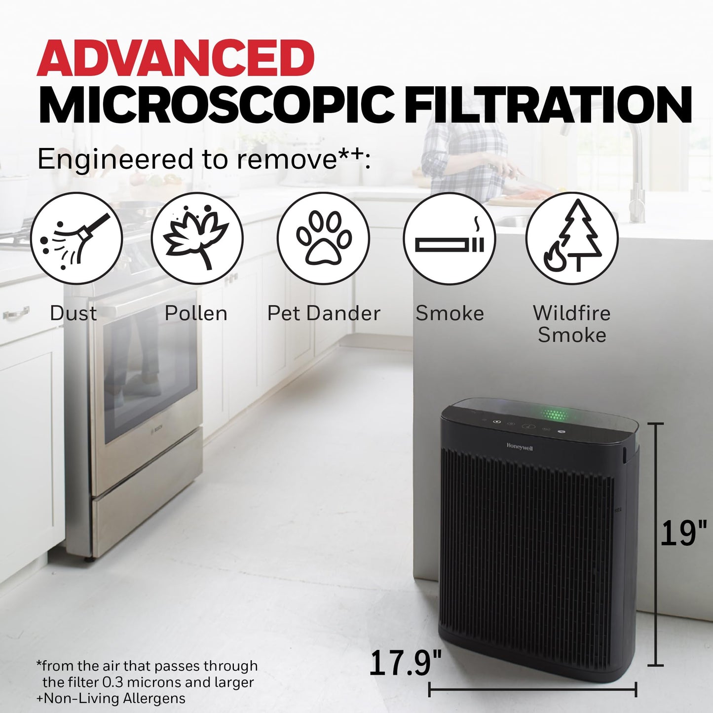 Honeywell HEPA Air Purifier for Home, Large Rooms Up To 1700 ft² in 1 hr, Air Quality Indicator, Auto Mode, Reduces Allergens, Dust, Pollen, Smoke, Pet Dander, Black, HPA5200