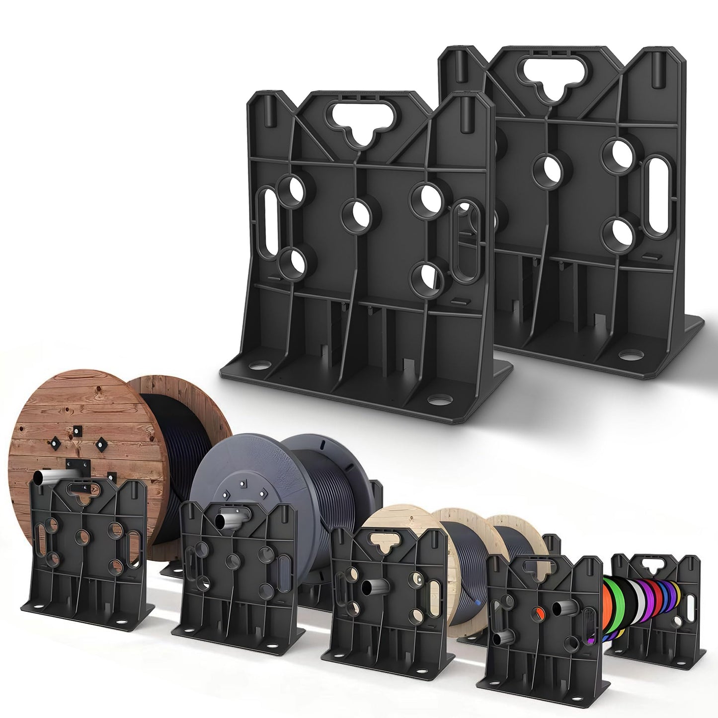 ZNZMAIO Wire Spool Rack, Multi Purpose Wire Dispenser for industrial Use, 330lbs Capacity Heavy-Duty Dispenser Holder 34'' Diameter 1-Pair Set(Black) (black)