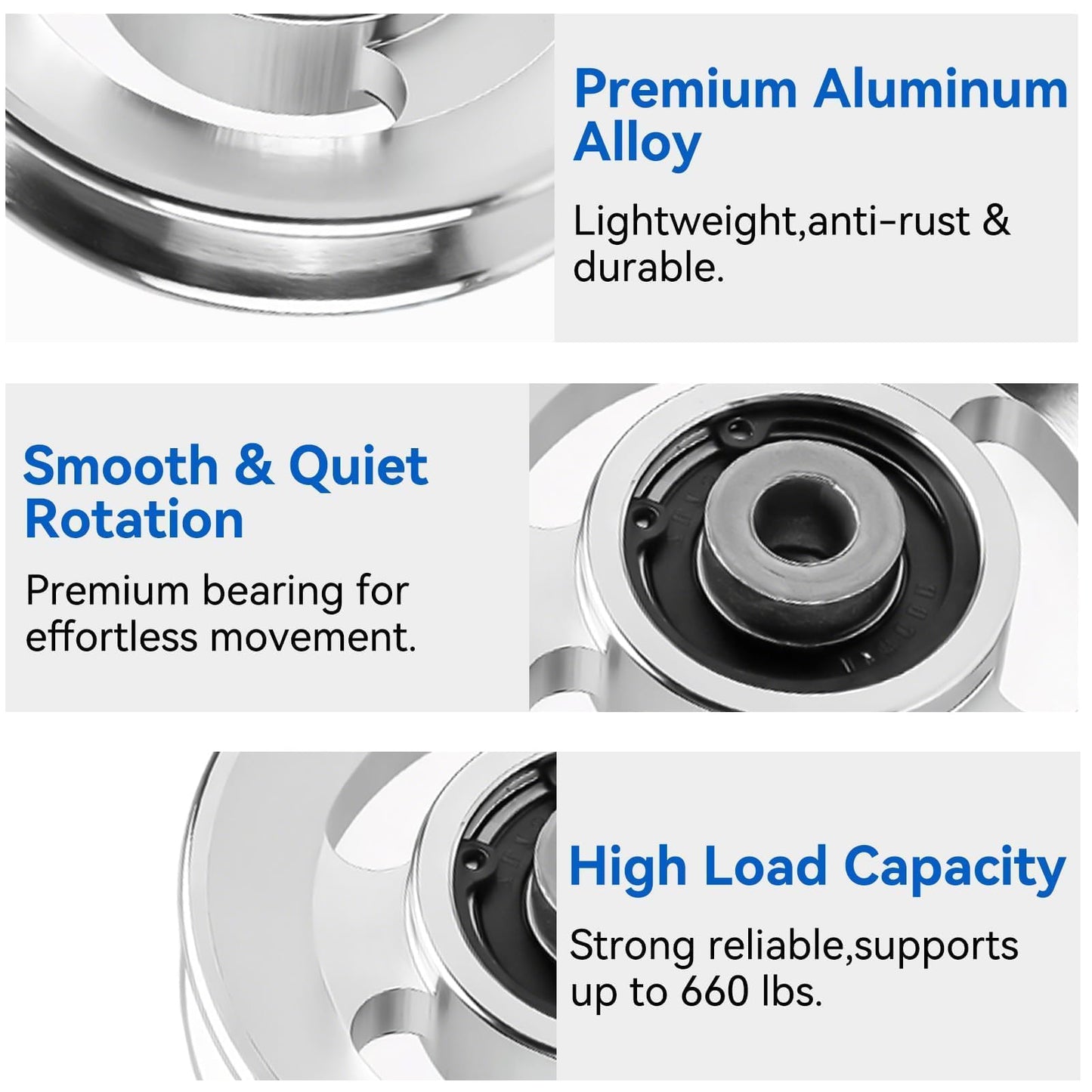 Frdhee 6PCS Aluminum Pulley Wheels for Home Gym, 90mm Universal Bearing Pulley Wheels for Home Gym Equipment Exercise Machine Pulldown Attachments Cable Machines Garage Doors (90mm Diameter)