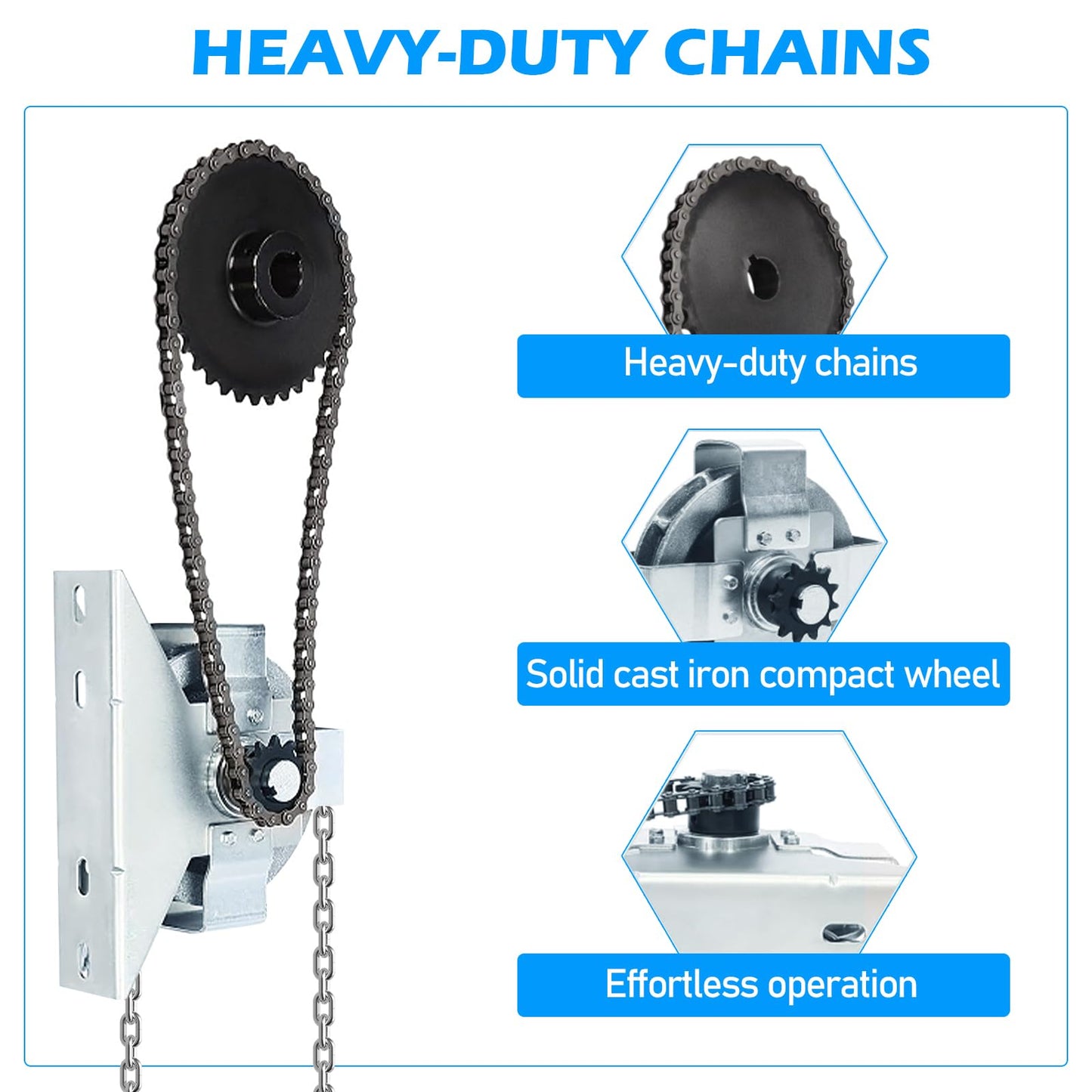 ZUIWAN Garage Door Jackshaft Chain Hoist Opener - 3:1 Reduced Drive Heavy Duty Chain Hoist for Roll Up Doors
