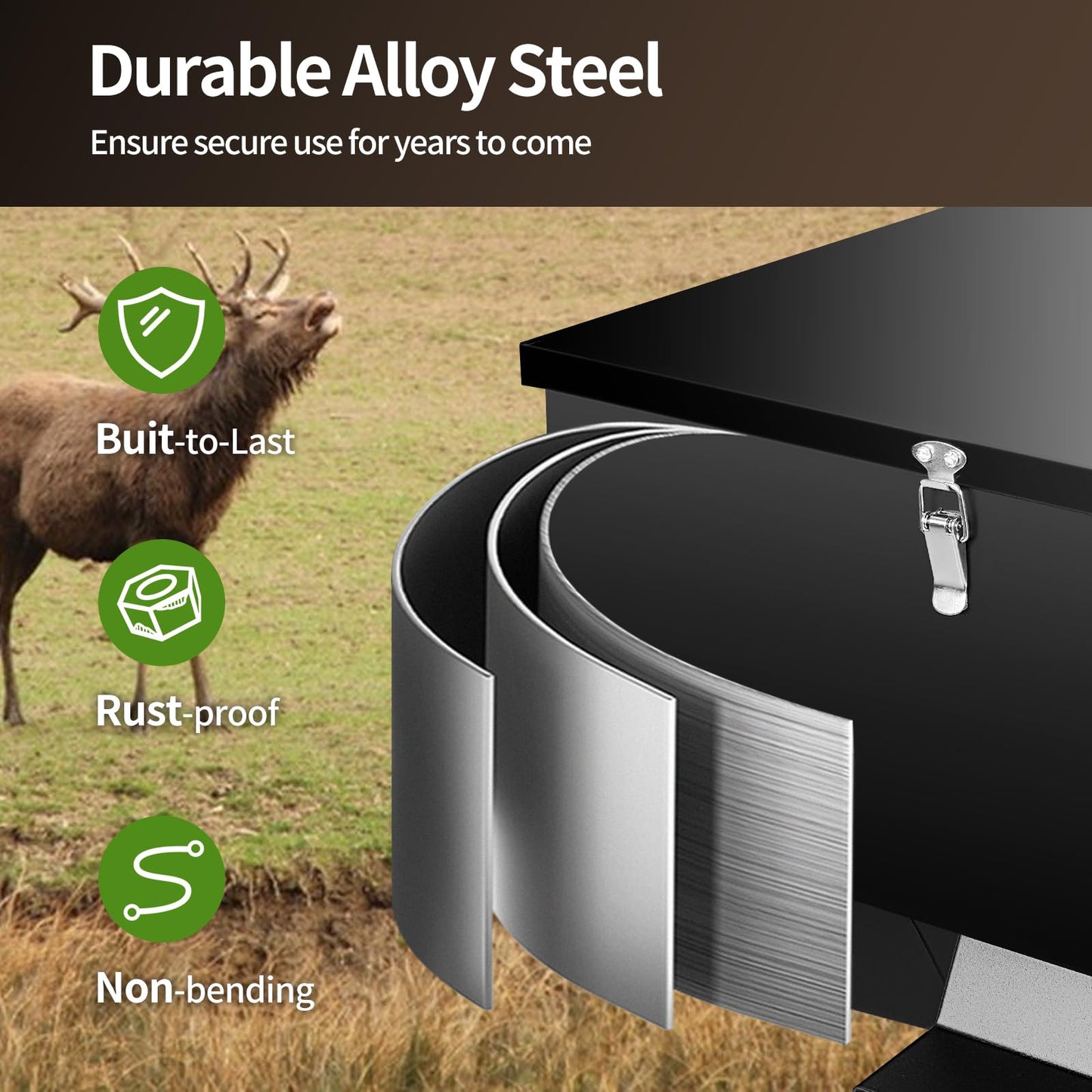 RYFT Portable 80LB Gravity Deer Feeder, Heavy Duty Galvanized Steel Wildlife Feeder with 4 Feeding Ports, Weatherproof Lockable Lid for Hunting, Backyard & Outdoor Game