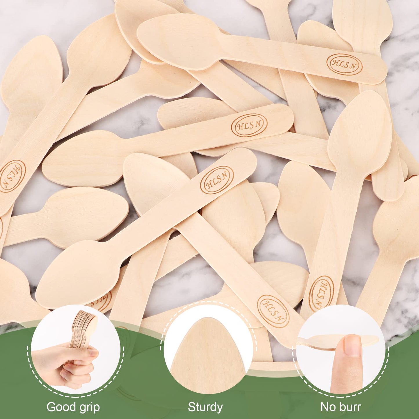 HLSN 200pcs 4 inch Mini Wooden Spoons, Biodegradable CompostableNatural Birchwood, Food Grade Disposable Wooden Cutlery for Parties, Weddings, Camping