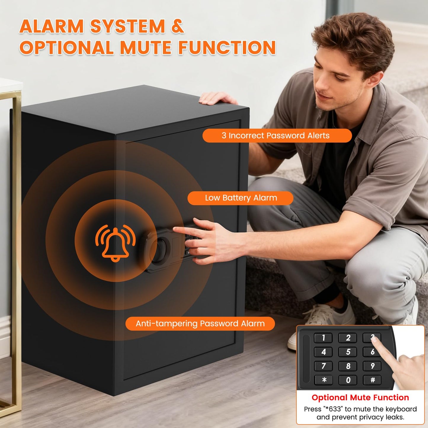 21.65"H Large Safe Box for Home, 3.8 cu ft Anti-Theft Safe with A4 Fireproof Bag, Steel Security Safe with Keypad Lock, Backup Keys, External Power Supply Box, Document Safe for Cash Medicine Document