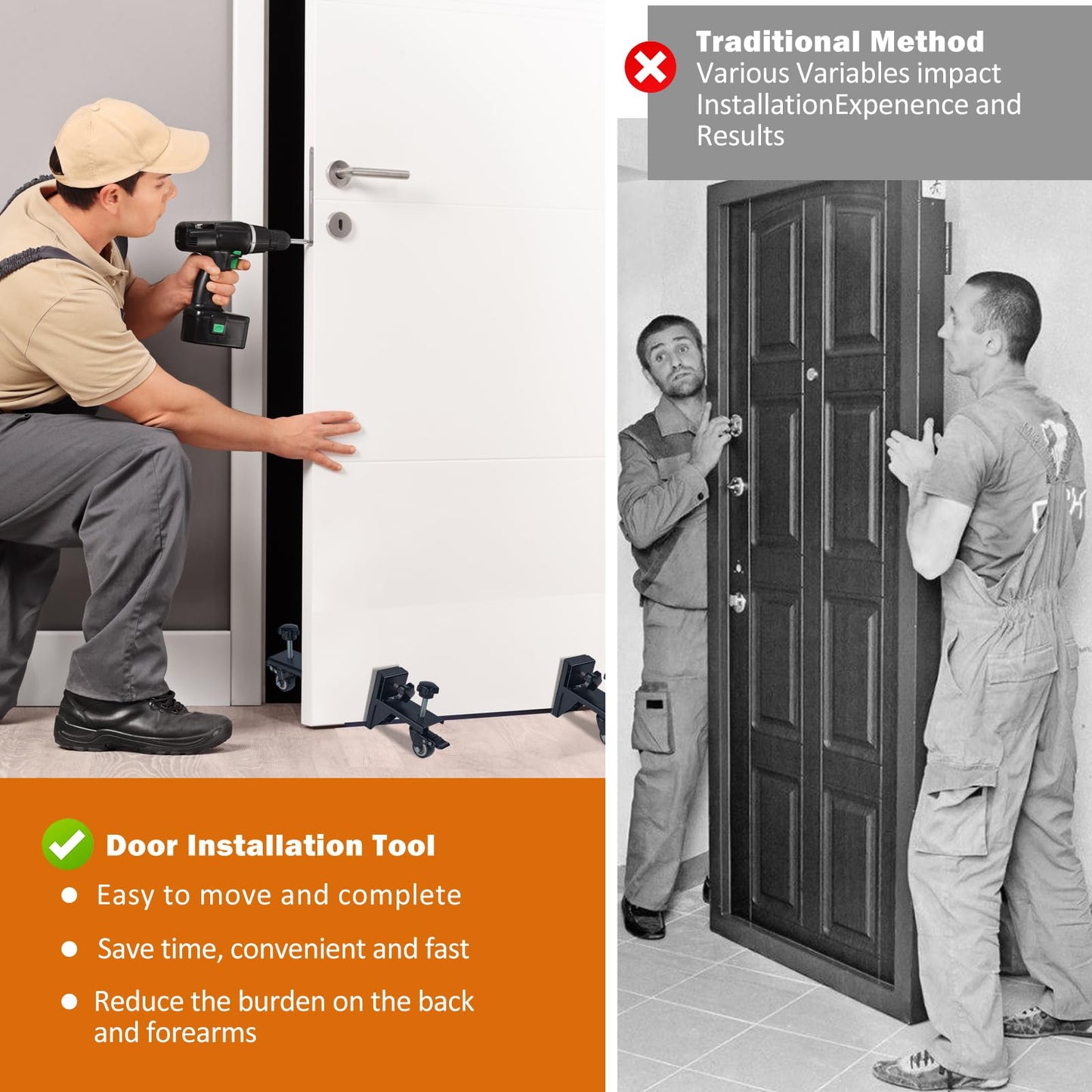 2 PCS Heavy Door Installation Dolly,Door Installation Tool，0-2.12in Door Installation Kit Hold up to 500 lbs，Door Lifter Tool with Rotating for Pre-Hung、Slab and Front Doors
