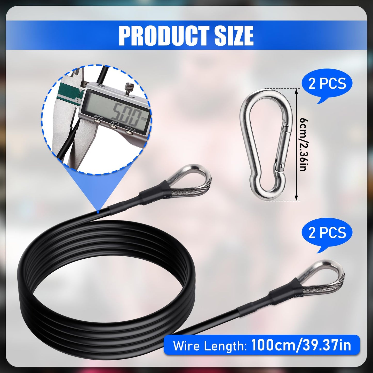 TOBWOLF 2PCS 39" Gym Extension Cable, Fitness Cable Extension Compatible with Bowflex Home Gym Accessories, Replacement Gym Cables Machine Extension for LAT/Tricep Pull Down & Leg Extensions Machine