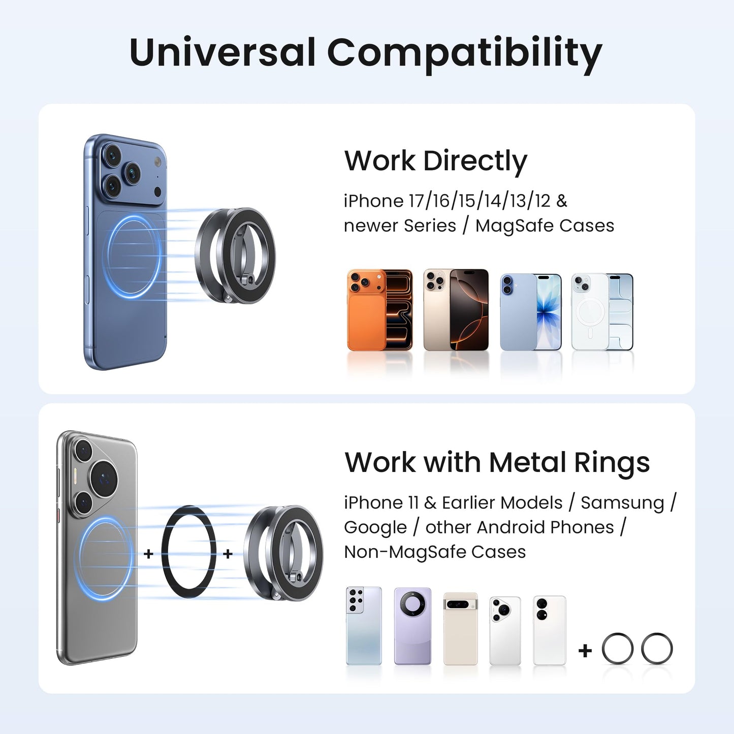 Itramax Magnetic Gym Phone Holder for Magsafe,Double Dual Ring Magnet Gym Phone Stand,360° Adjustable Cell-Phone Mount for iPhone 17 Air 16 15 14 13 12 Pro Max,Mag/Safe Case,Metal Surfaces,Golf Cart