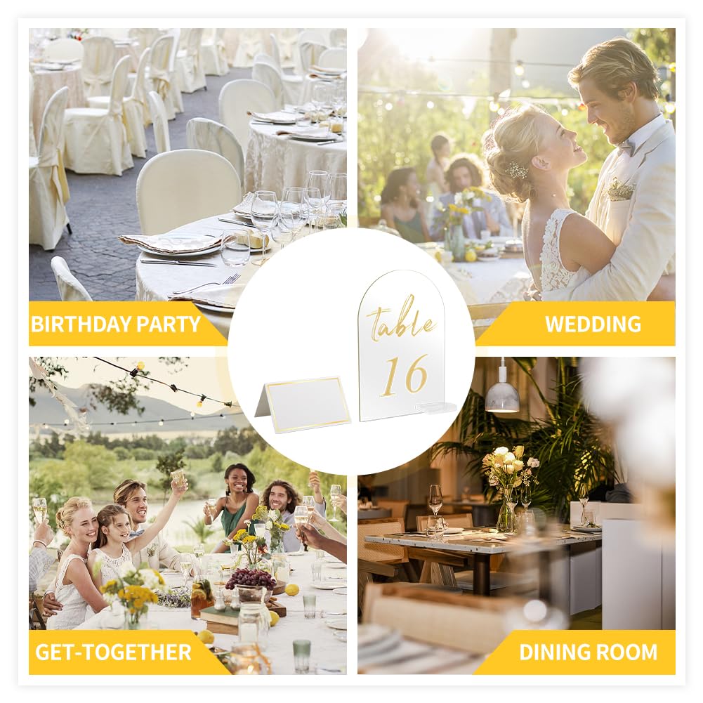 30 Sets Arch Wedding Table Numbers with Stands Gold Printed 1-30 Table Signs Clear Acrylic Table Number Display Stand for Wedding Reception Party Centerpieces Decor (4 x 6 Inch)