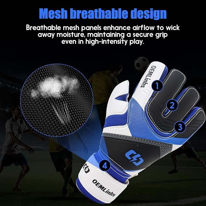 Youth&Adult Goalie Goalkeeper Gloves with Finger Protection Breathable Soccer Gloves with Strong Grips，6 Colors，Sizes 7-10
