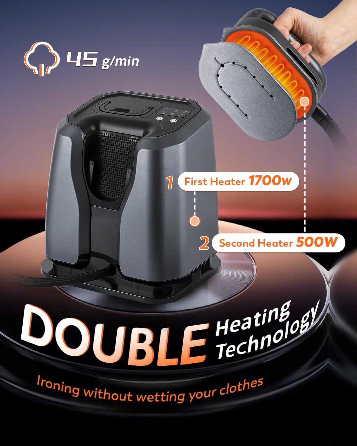2200W Professional Steam Station - Dual Rapid Heat System with 1.2L Tank & 4 Steam Settings | Silver-Grey Clothing Iron