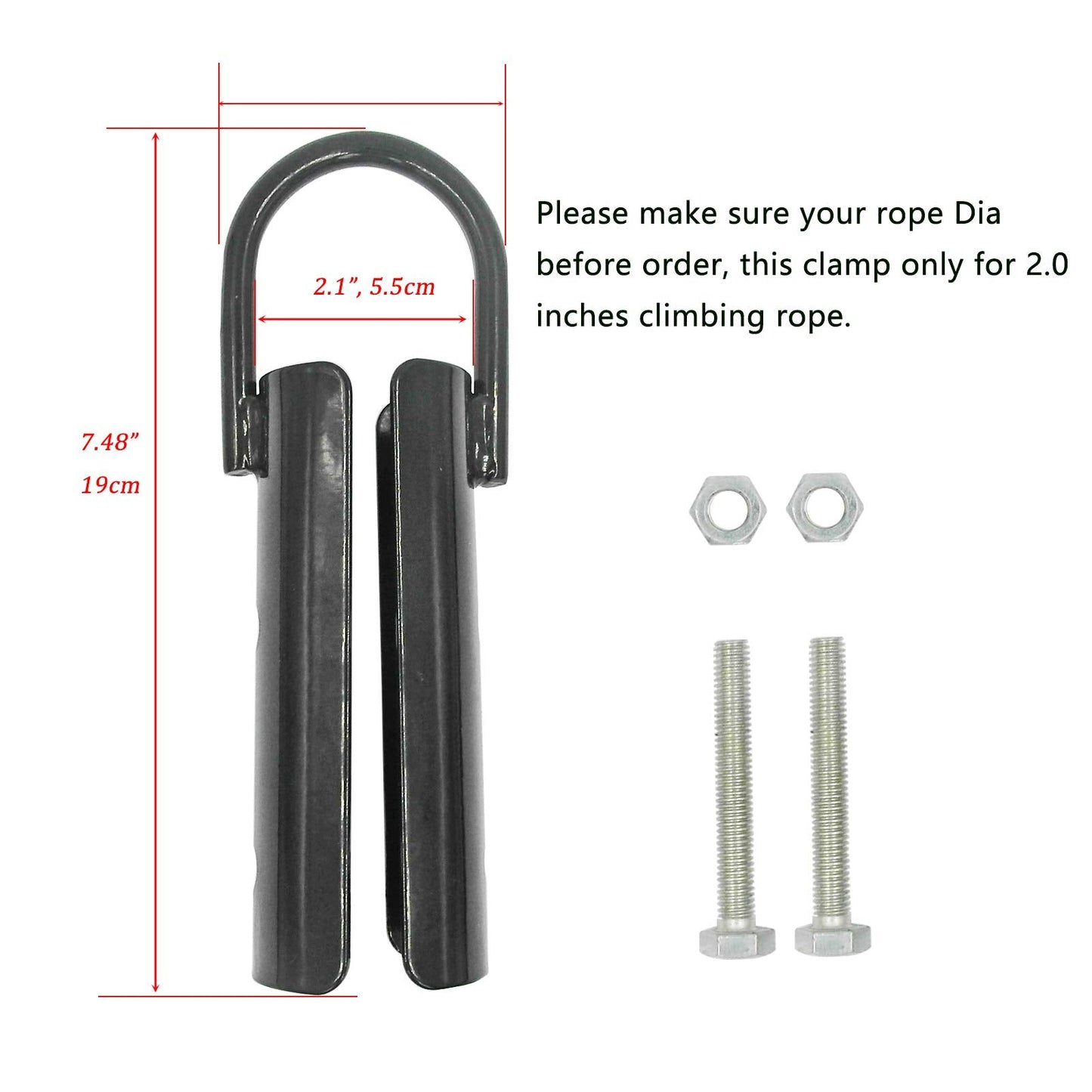 Vehcarc Climbing Rope Clamp, 2.0” Rope Attachment Hook Accessories, Rope Clasp for Rope Climb, Climbing Training Garage Home Gym Workout Fitness Strength Training (2.0“ 1PC)