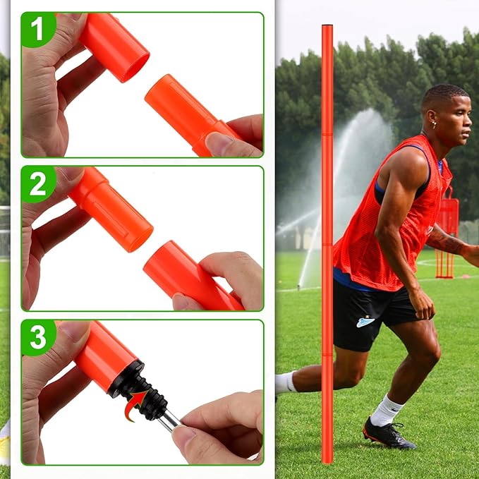 TOBWOLF 6PCS 6FT Adjustable Soccer Agility Training Poles, Detachable Sports Training Speed Sticks, Slalom Training Agility Pole Set, Outdoor Speed & Agility Turf Training Poles for Soccer Drills