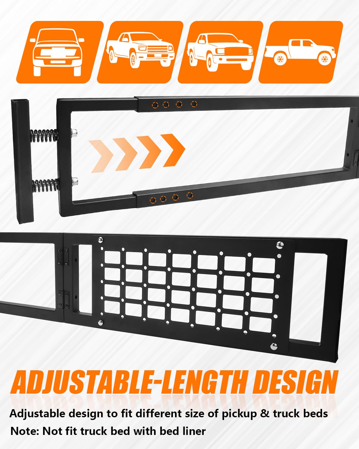 ADTOPI Adjustable Truck Bed Divider Organizer Compatible with 47'' to 67'' Pickup & Trucks bed, Aluminum Cargo Management Separator Molle Panel, Universal Truck Bed Divider Storage Accessories