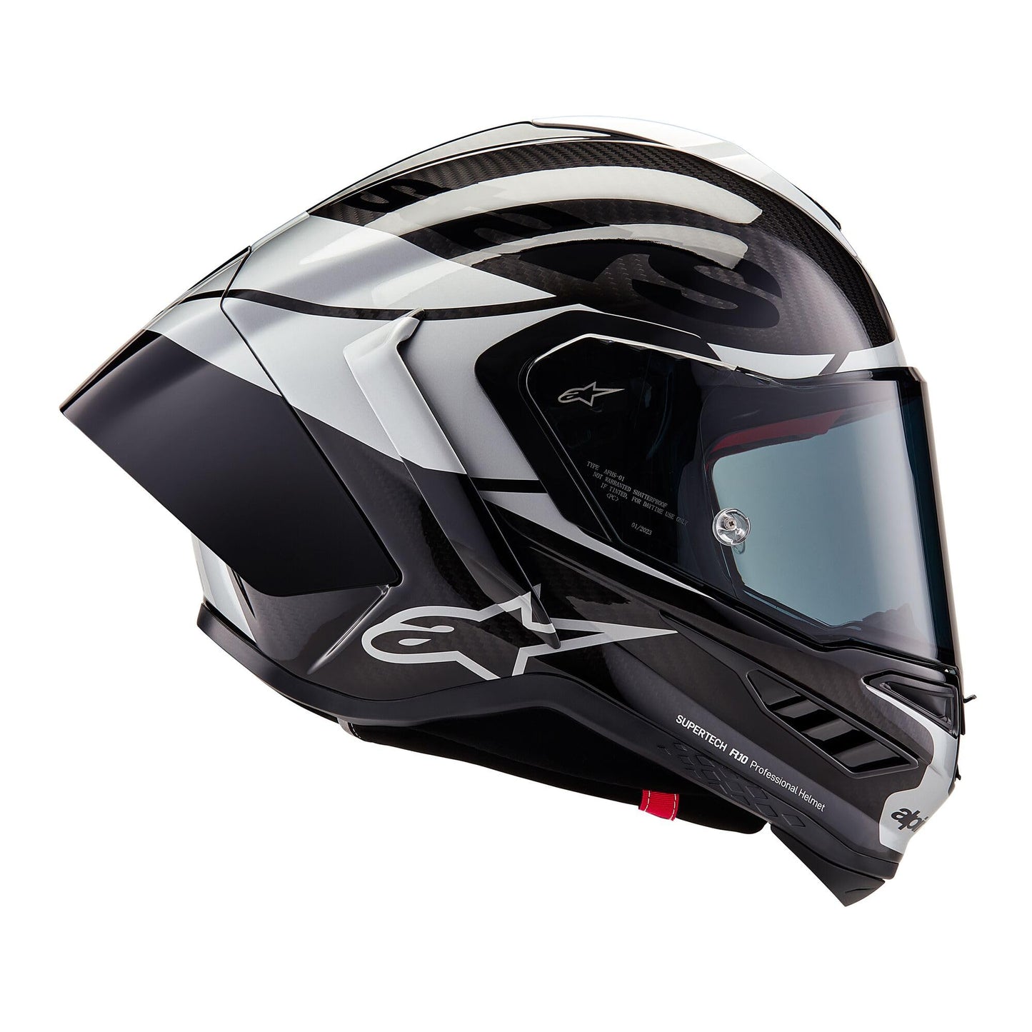 Alpinestars Supertech R10 Element Helmet, Carbon Fiber, Aerodynamic Full-Face Design, Ventilation & Safety, DOT & ECE Certified for Street & Track Riders, Black/Carbon Silver/Black Glossy, S