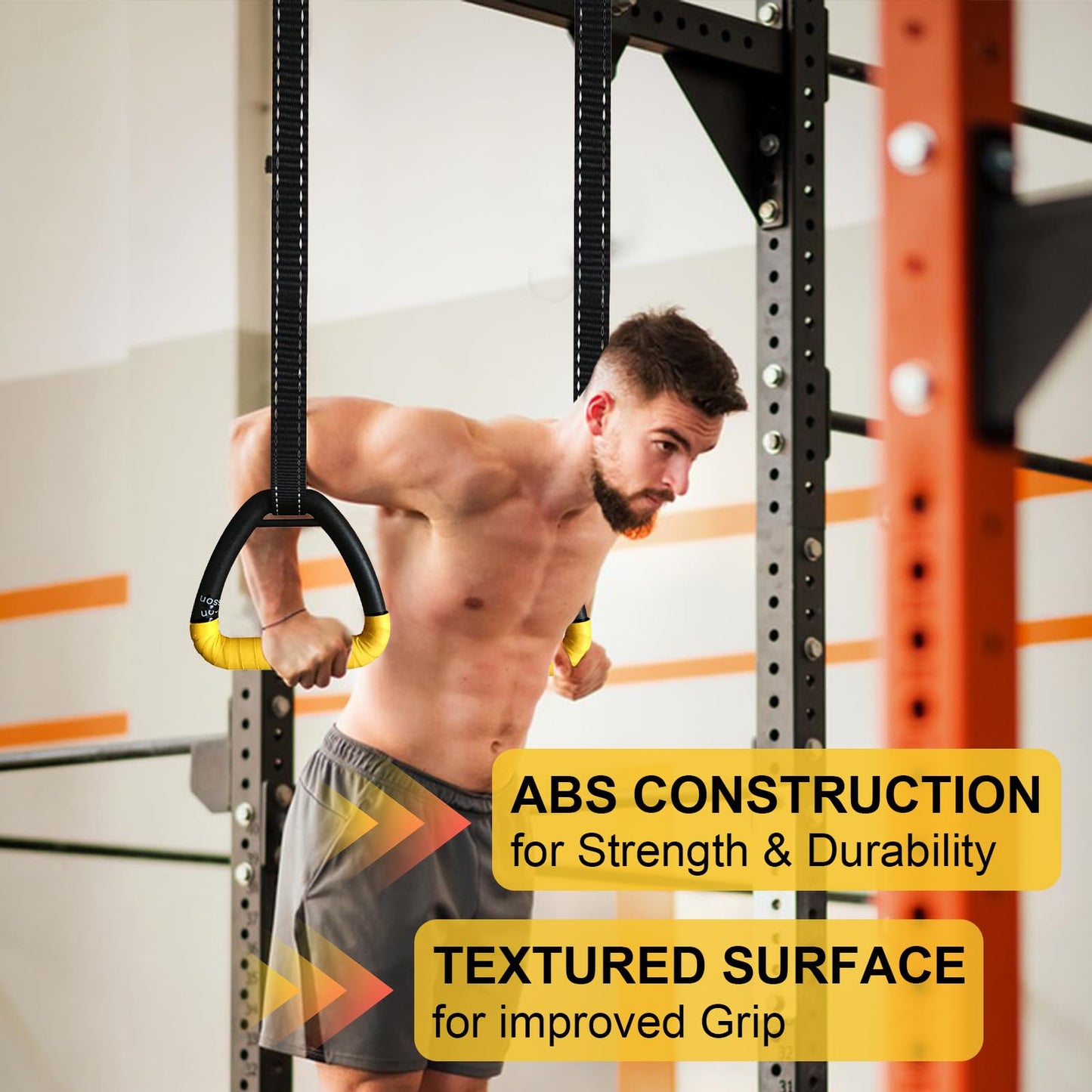 HaeNayc Gymnastic Rings, Gymnastic Rings Equipment, Pull-up Gymnastic Rings, Home Gymnastic Rings no-Punch bar Lanyard for Training Workouts (Yellow)