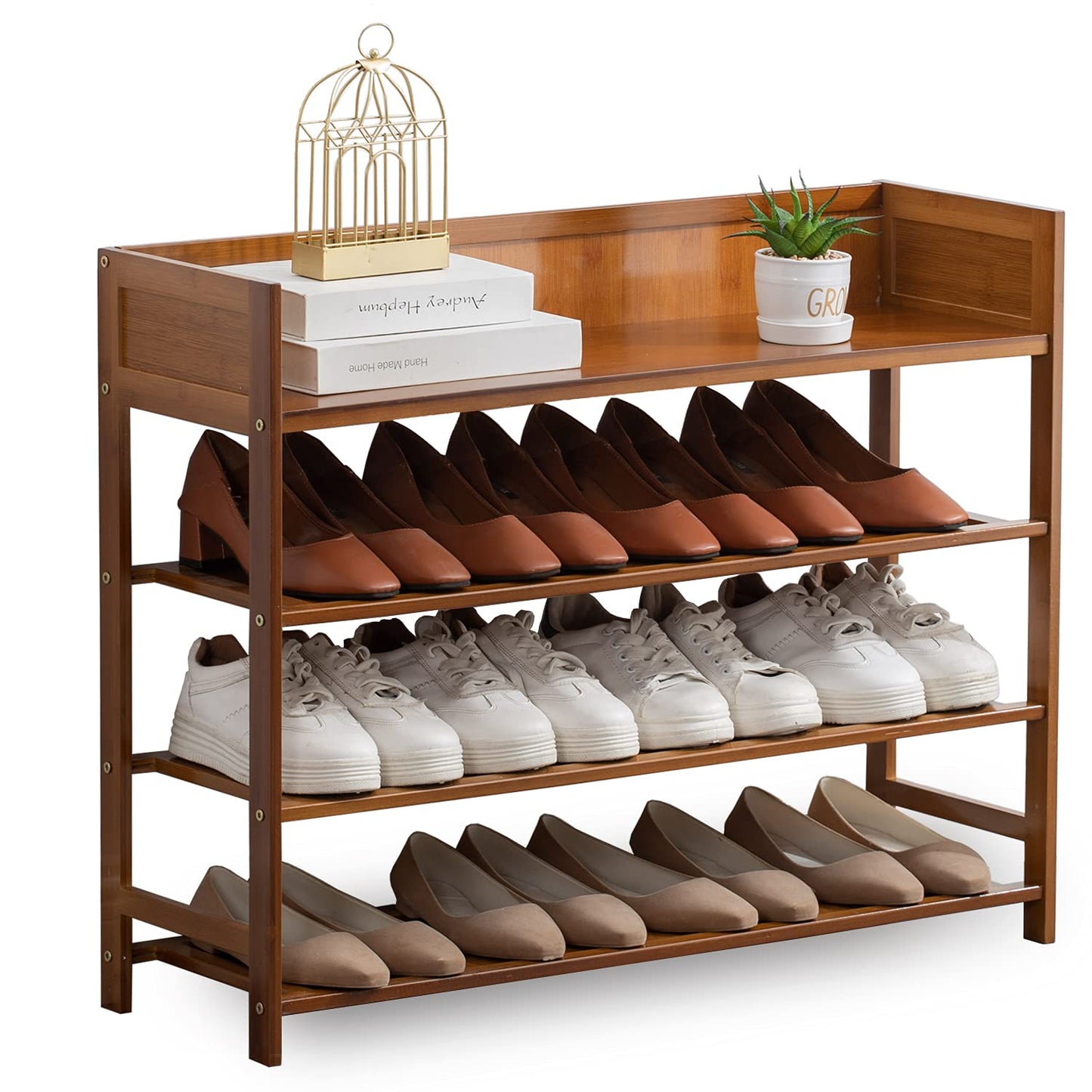 latifolia Bamboo Shoe Rack, 4-Tier Shoe Rack Organizer for Entryway, Living Room(Brown, 31.4''L)