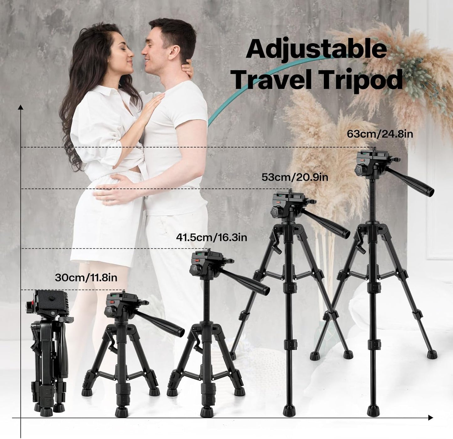 Kalofaye 25" 3 Mini Tripod for Camera & Phone, Aluminum Alloy Portable Tabletop Tripod with Way Pan Tilt Head, Handle