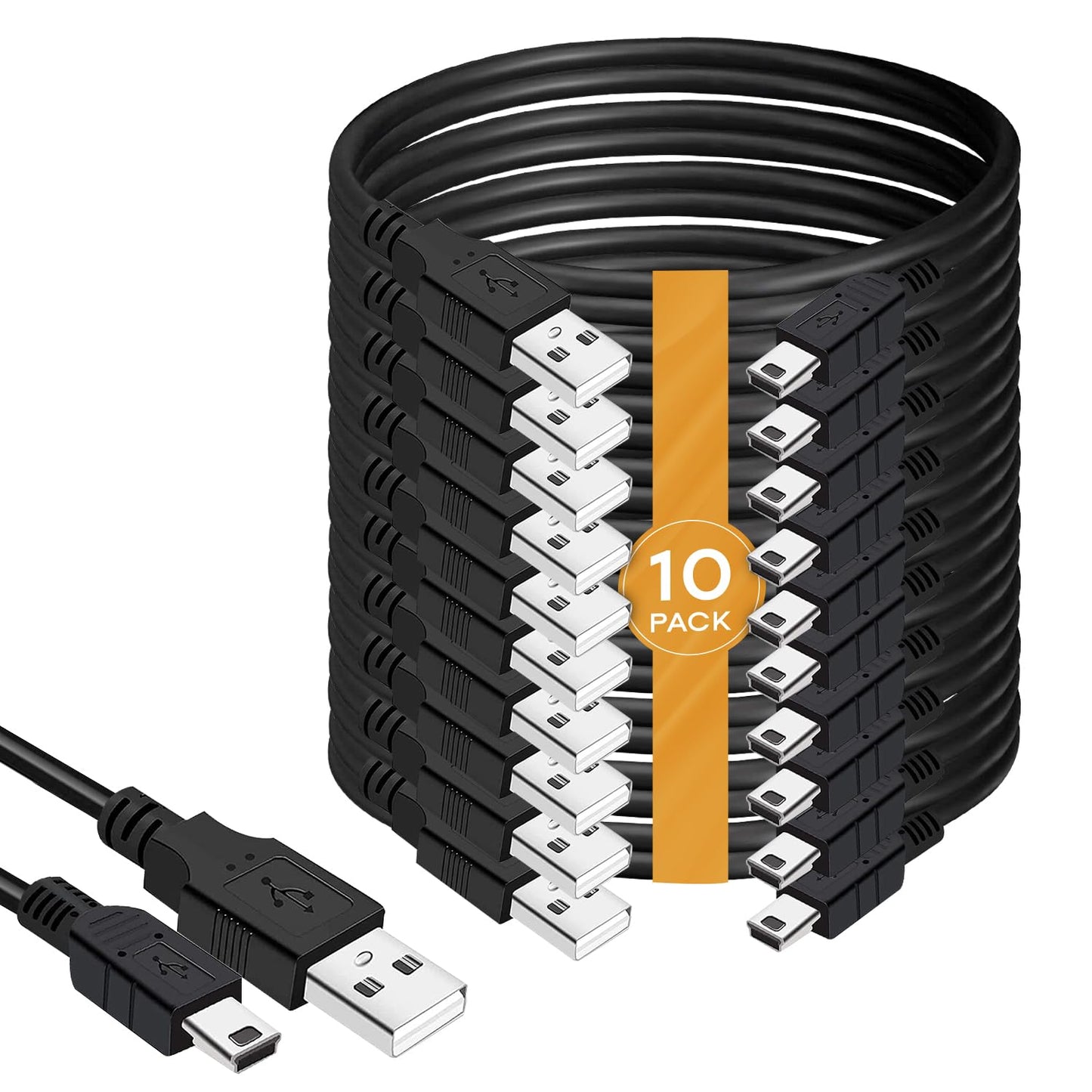 10-Pack, 3-Feet, PS3 Durable Mini USB to USB Cable - Fast Charging, Compatible with GoPro, Snowball iCE, USB Mic