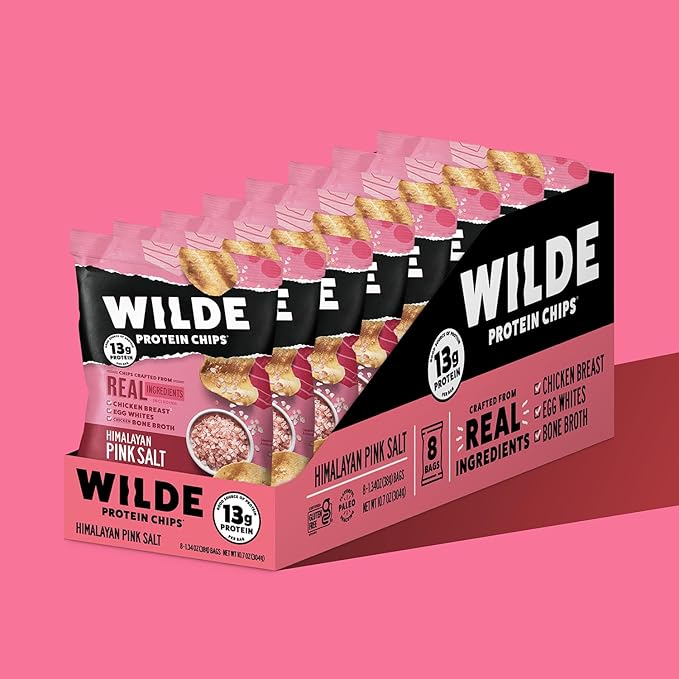 WILDE Himalayan Pink Salt Protein Chips, Thin and Crispy, High Protein, Keto Friendly, Made with Real Ingredients, 1.34oz Bags (Pack of 8)