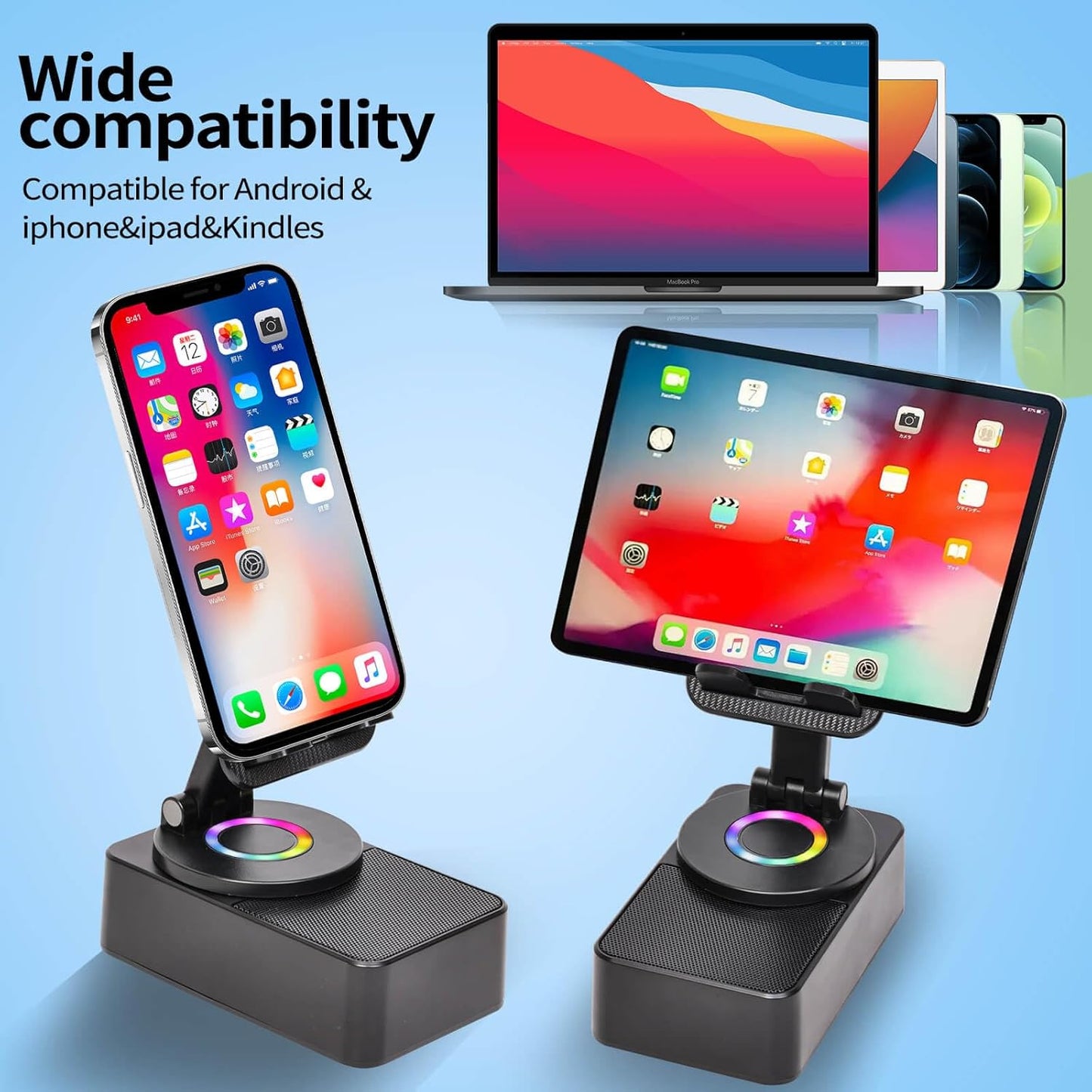 SMADOM Birthday Gift for Women Mom Men Dad Cell Phone Stand with Wireless Bluetooth Speaker and Portable Charger Led