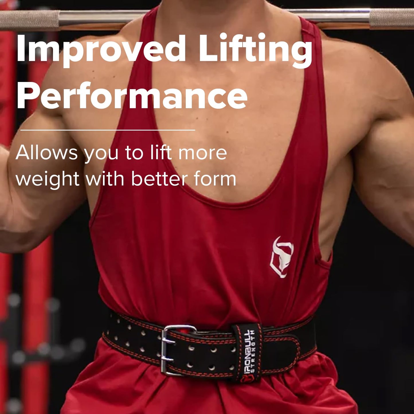 Iron Bull Strength Padded Weightlifting Belt - 6-inch Suede Leather Weight Belt - Heavy Duty and Comfortable Back Support for Heavy Weight Lifting, Crossfit and Fitness (Black/Red, Medium)