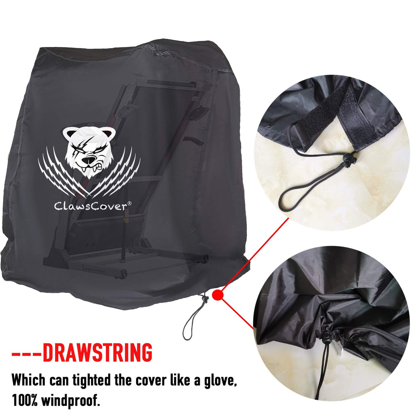 ClawsCover Folding Treadmill Cover Waterproof Dustproof Running Machine Cover Exercise Workout Equipment Protective with Windproof Drawstring and Air Vents Fits for Home Gym Indoor Outdoor